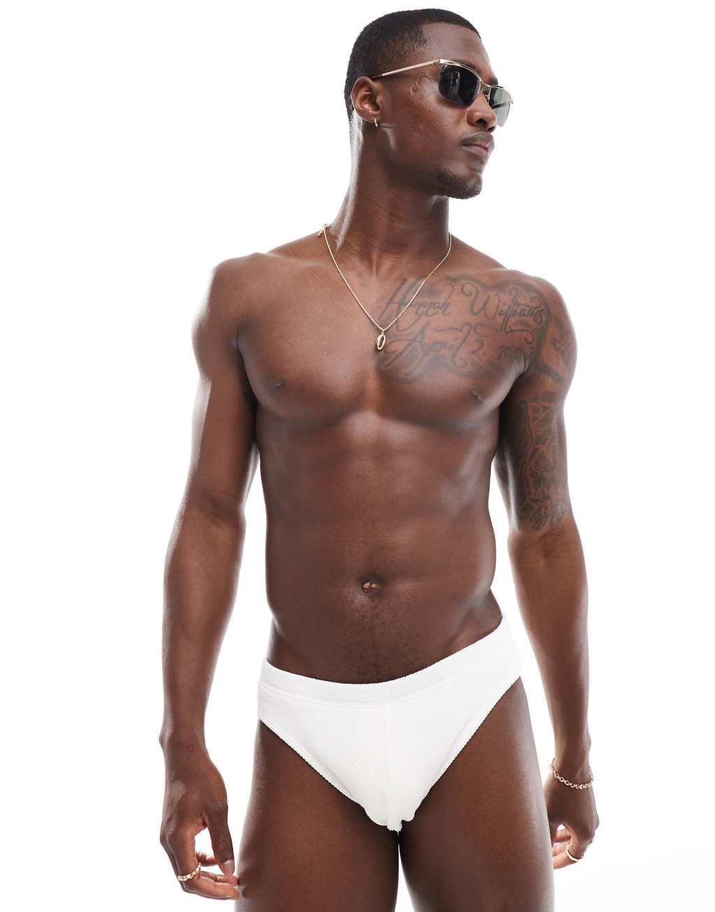 ASOS DESIGN crinkle swim briefs in white Product Image