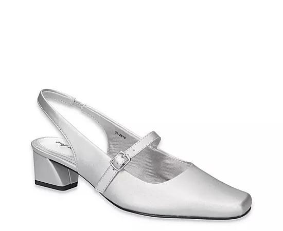 Easy Street Women's Cameo Square Toe Slingback Pumps, Size: 7.5, Silver Satin Product Image