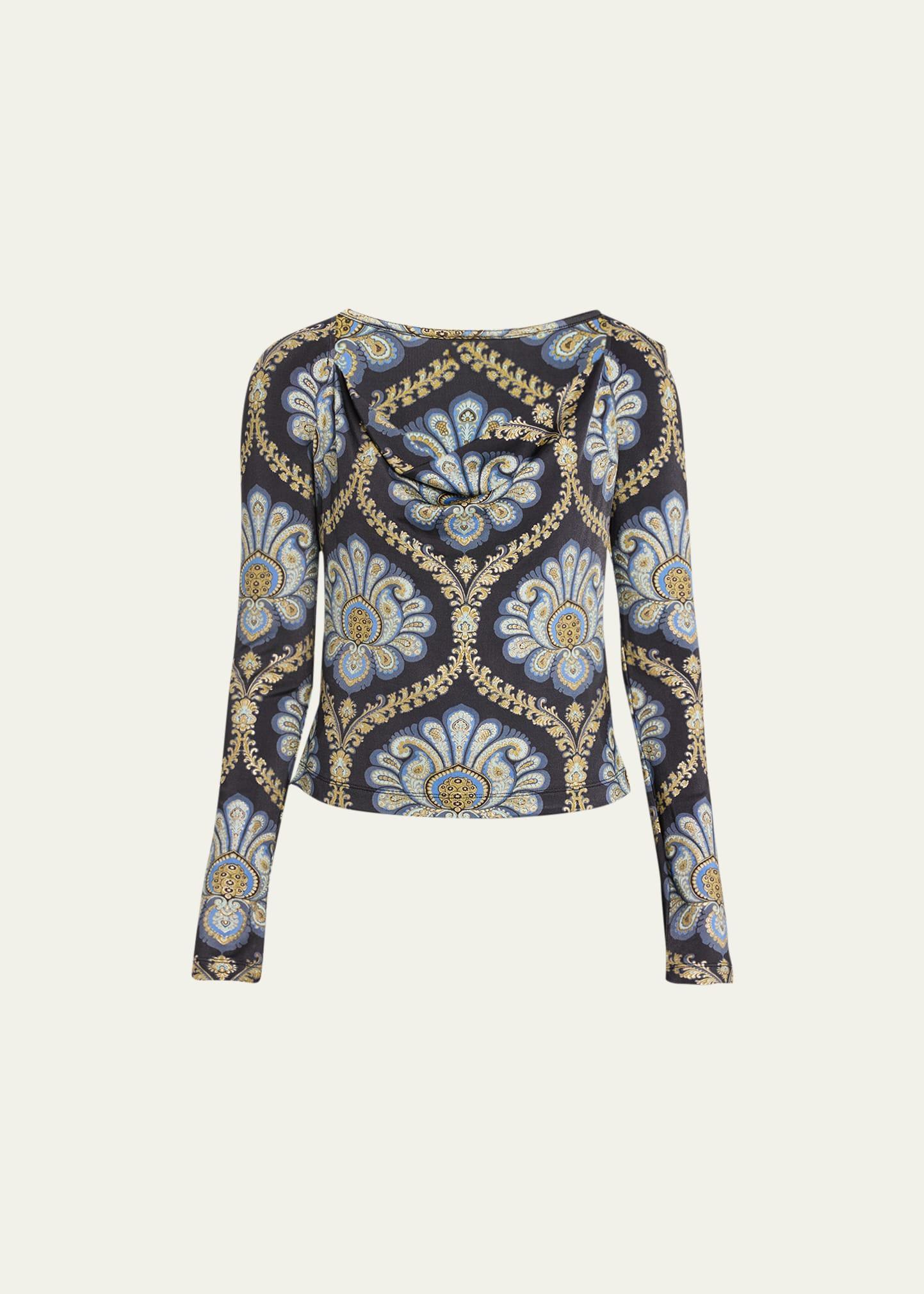 Printed Jersey Open-Neck Knit Top Product Image