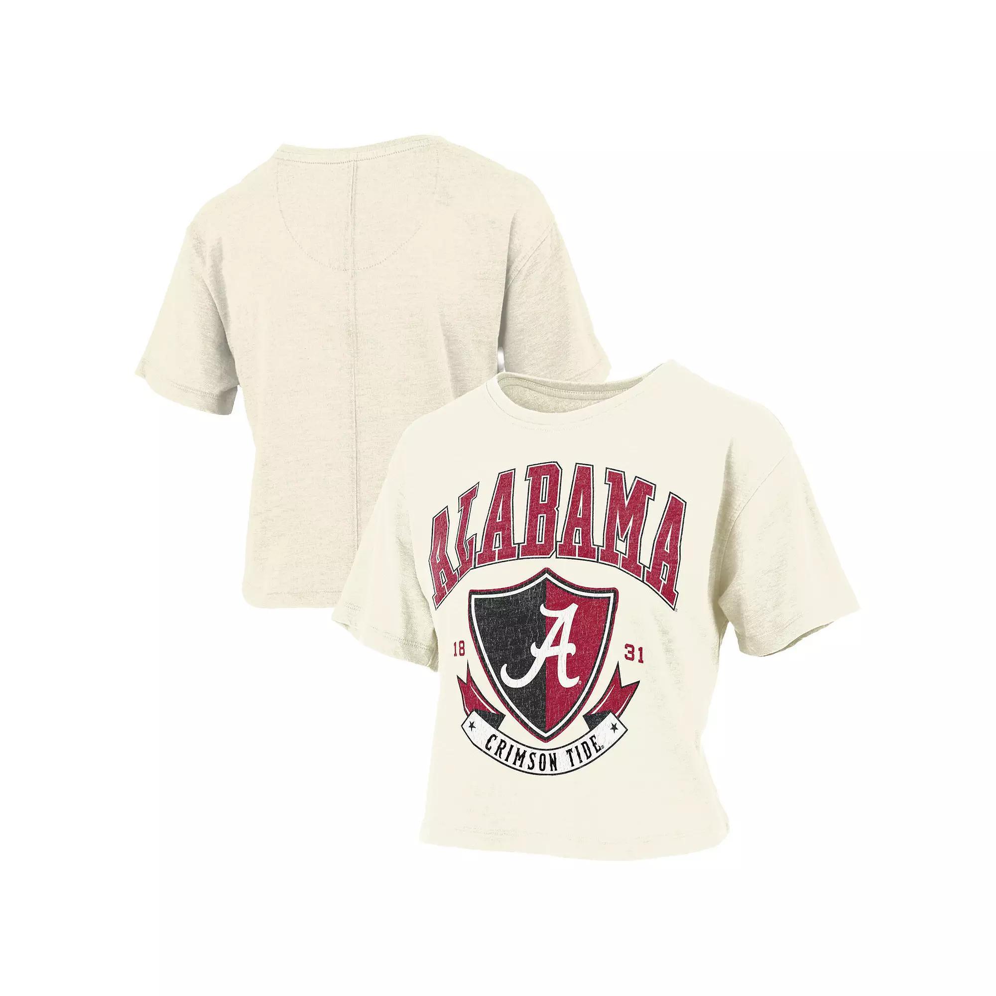 Women's Pressbox Cream Alabama Crimson Tide Buckler Vintage Cropped T-Shirt, Size: Small, Beige Product Image