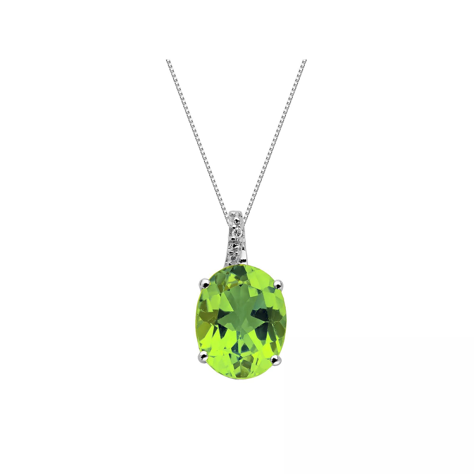 Gemminded Sterling Silver Peridot and Diamond Accent Oval Pendant, Women's, Size: 18", Green Product Image