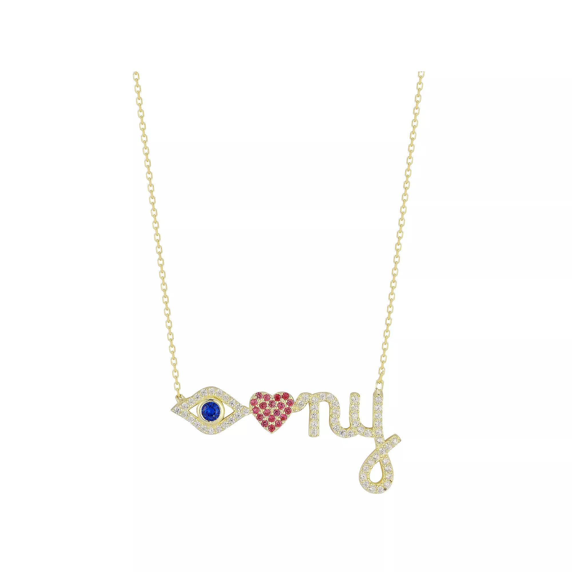 Sunkissed Sterling 14k Gold Over Silver Cubic Zirconia "I Love NY" Necklace, Women's, Size: 18", Gold Tone Product Image