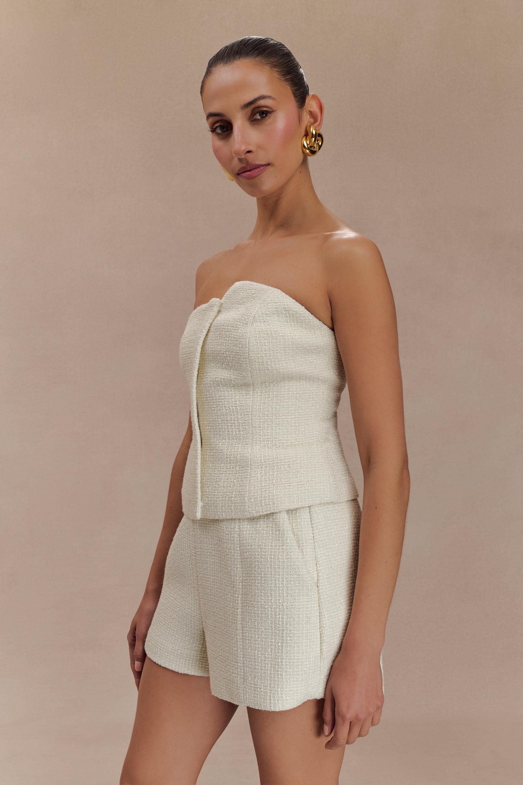 Parker Boucle Strapless Asymmetric Top - Ivory Product Image