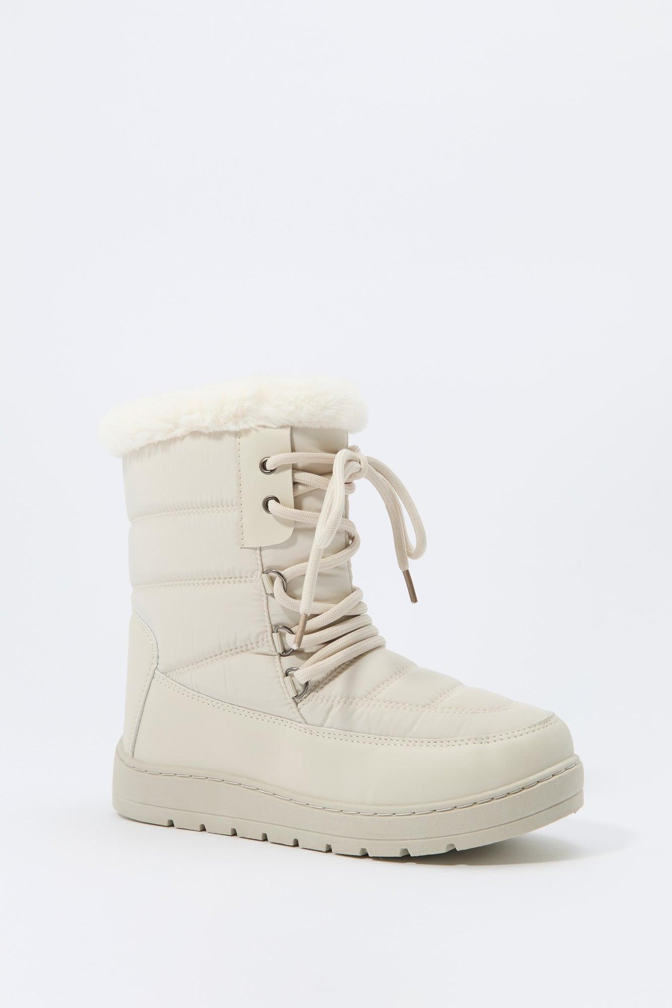 Faux Fur Collared Lace Up Winter Boot Female Product Image