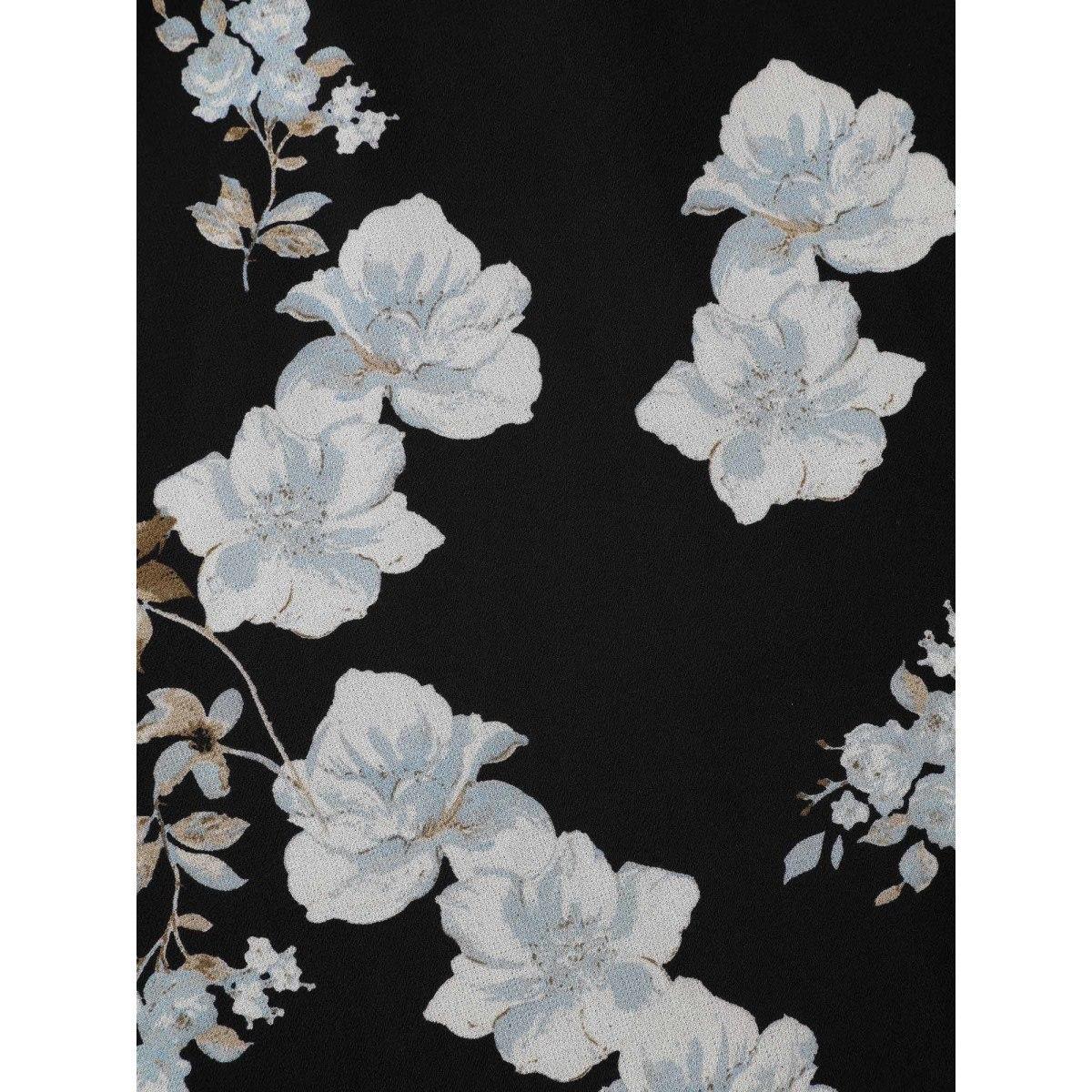 Plus Size Black Floral Chiffon Shirred Lantern Sleeve Blouse Women Elegant Long Sleeve V-neck Everyday Blouses BloomChic 28/5X Product Image