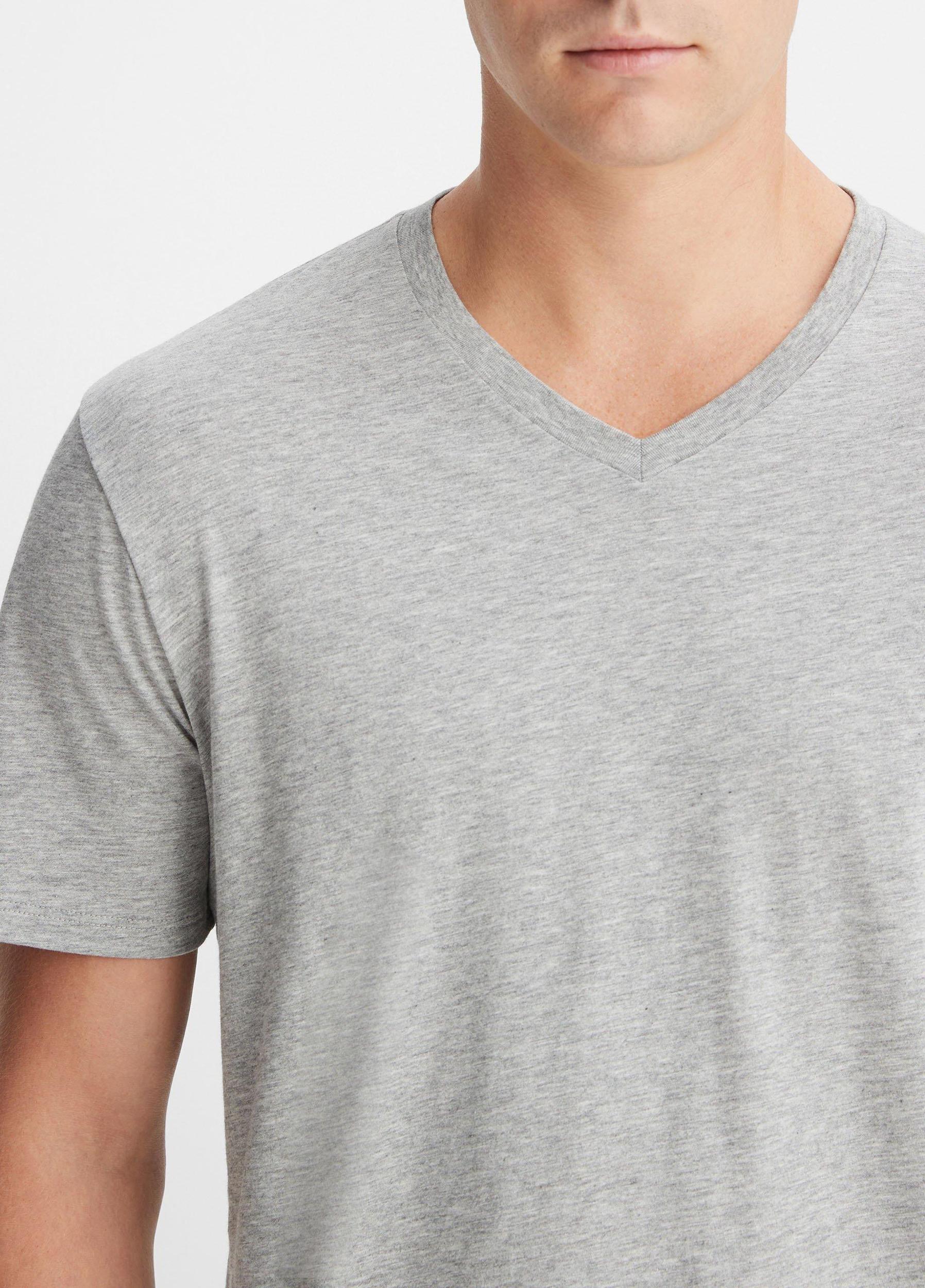 Mens Pima Cotton V-Neck T-Shirt, Heather Steel, Size XL Vince Product Image