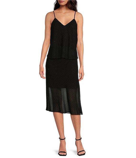 Lucy Paris Carlin Chiffon Rhinestone V Neck Sleeveless Tank Top Product Image