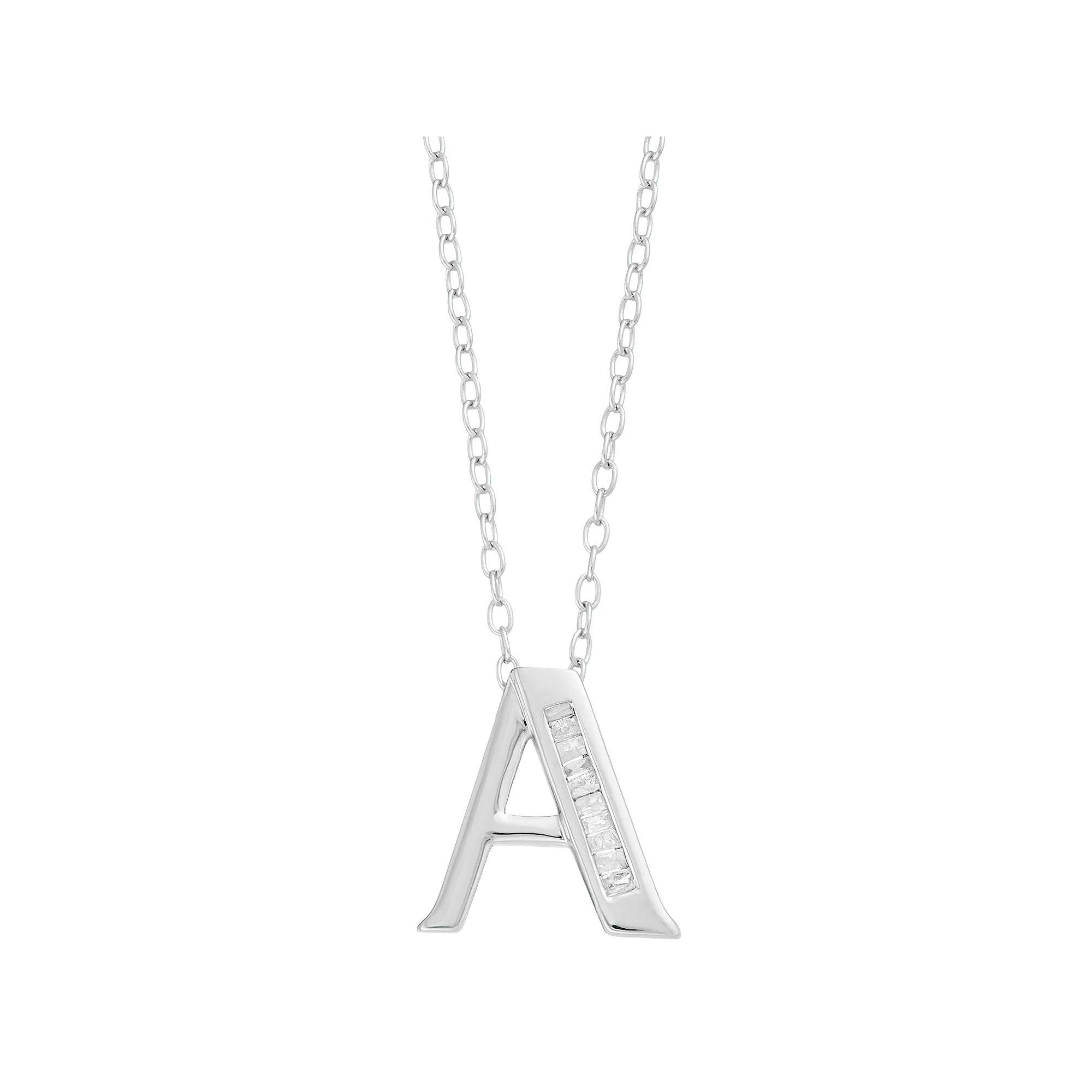 Sterling Silver Baguette Diamond Initial Pendant Necklace, Women's, Size: 18" Product Image