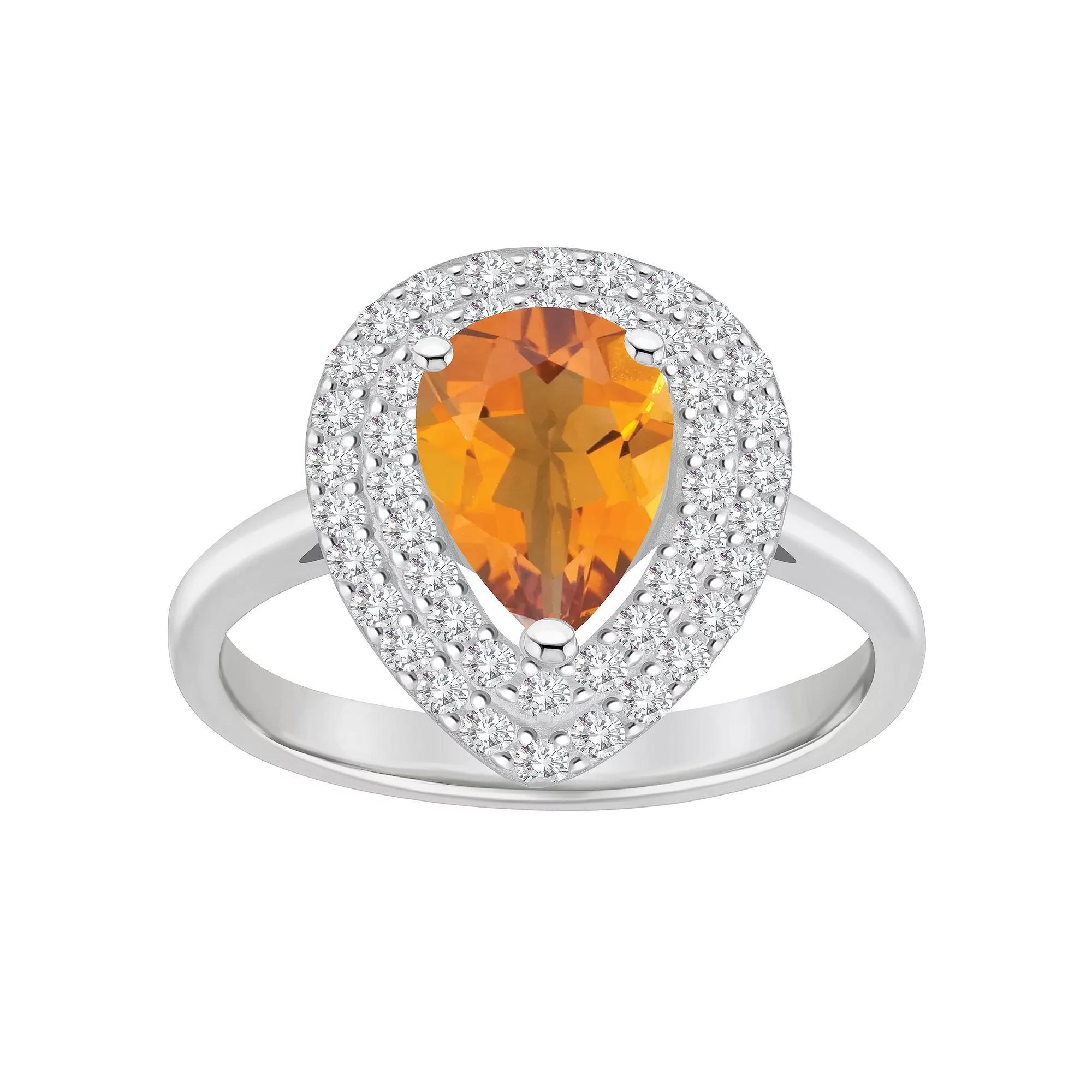Celebration Gems Sterling Silver Teardrop Peridot & White Topaz Double Halo Ring, Women's, Size: 9 Product Image