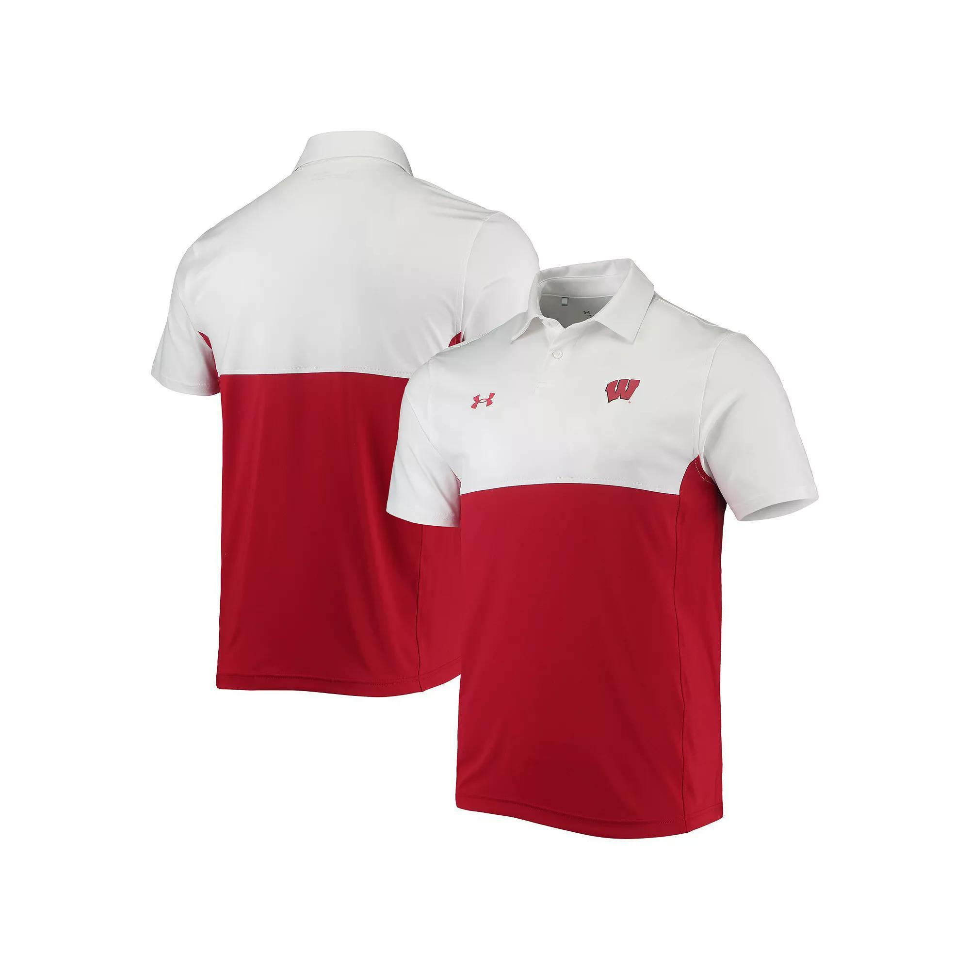 Men's Under Armour White/Red Wisconsin Badgers 2022 Blocked Coaches Performance Polo, Size: Small Product Image