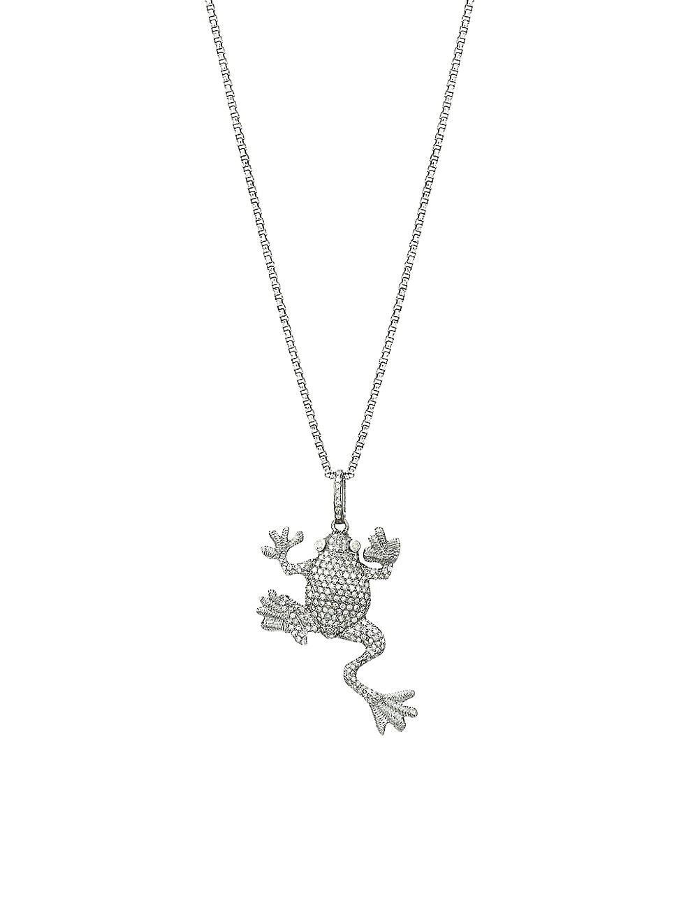 Womens Black Rhodium-Plated Silver & Diamond Pav Frog Pendant Necklace Product Image