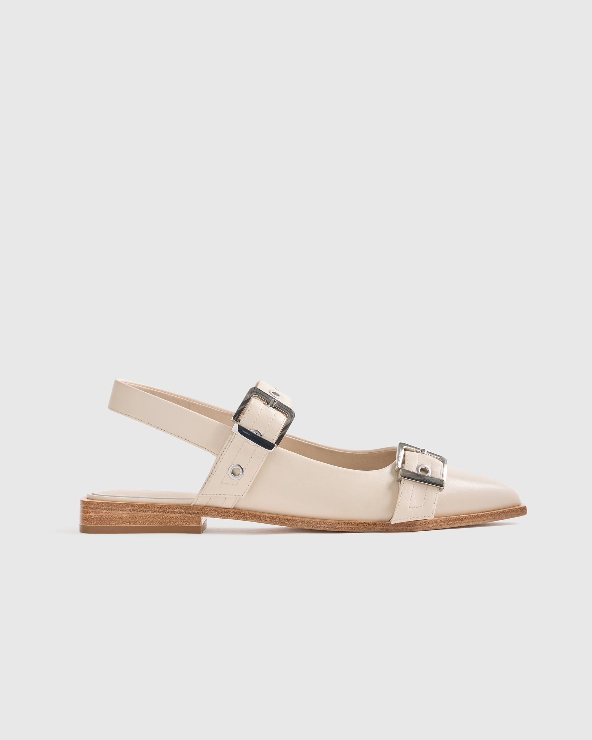 Quince | Women's Italian Leather Bold Buckle Slingback Flat Product Image
