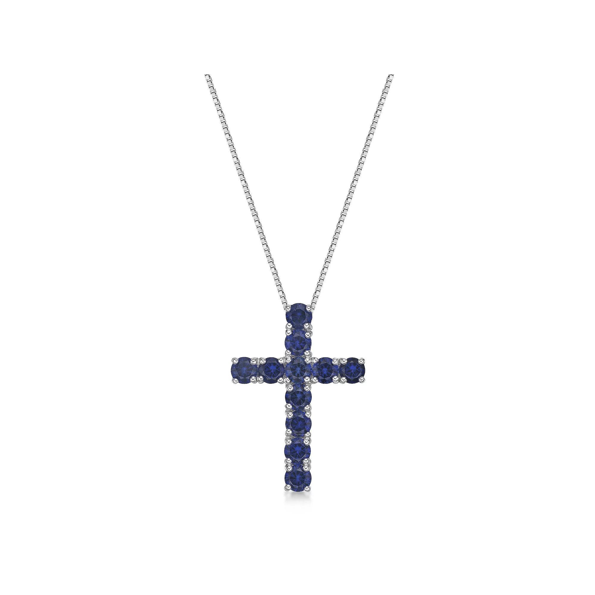 Gemminded Sterling Silver Lab-Created Sapphire Cross Pendant Necklace, Women's, Size: 18" Product Image