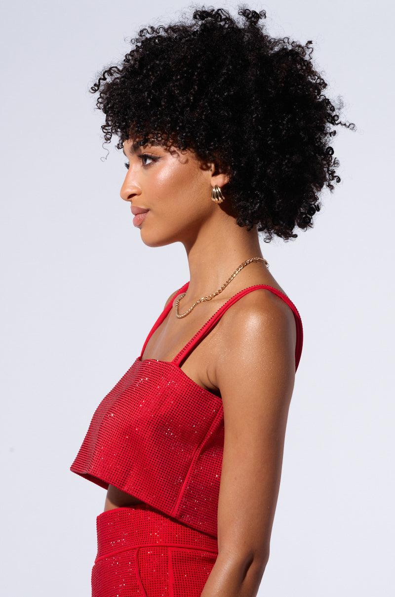 POP STAR HOT FIX RHINESTONE CROP TOP IN RED Product Image