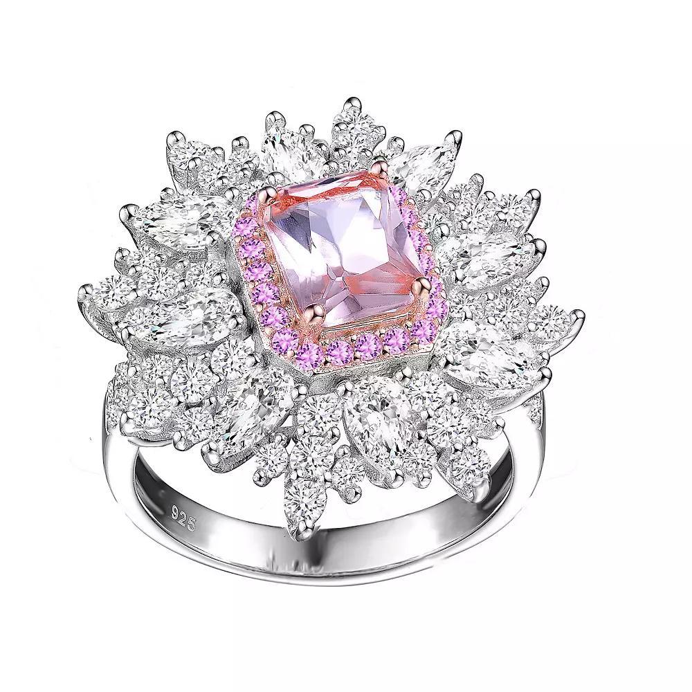 Sterling Silver Cubic Zirconia Halo Ring, Womens Pink Product Image