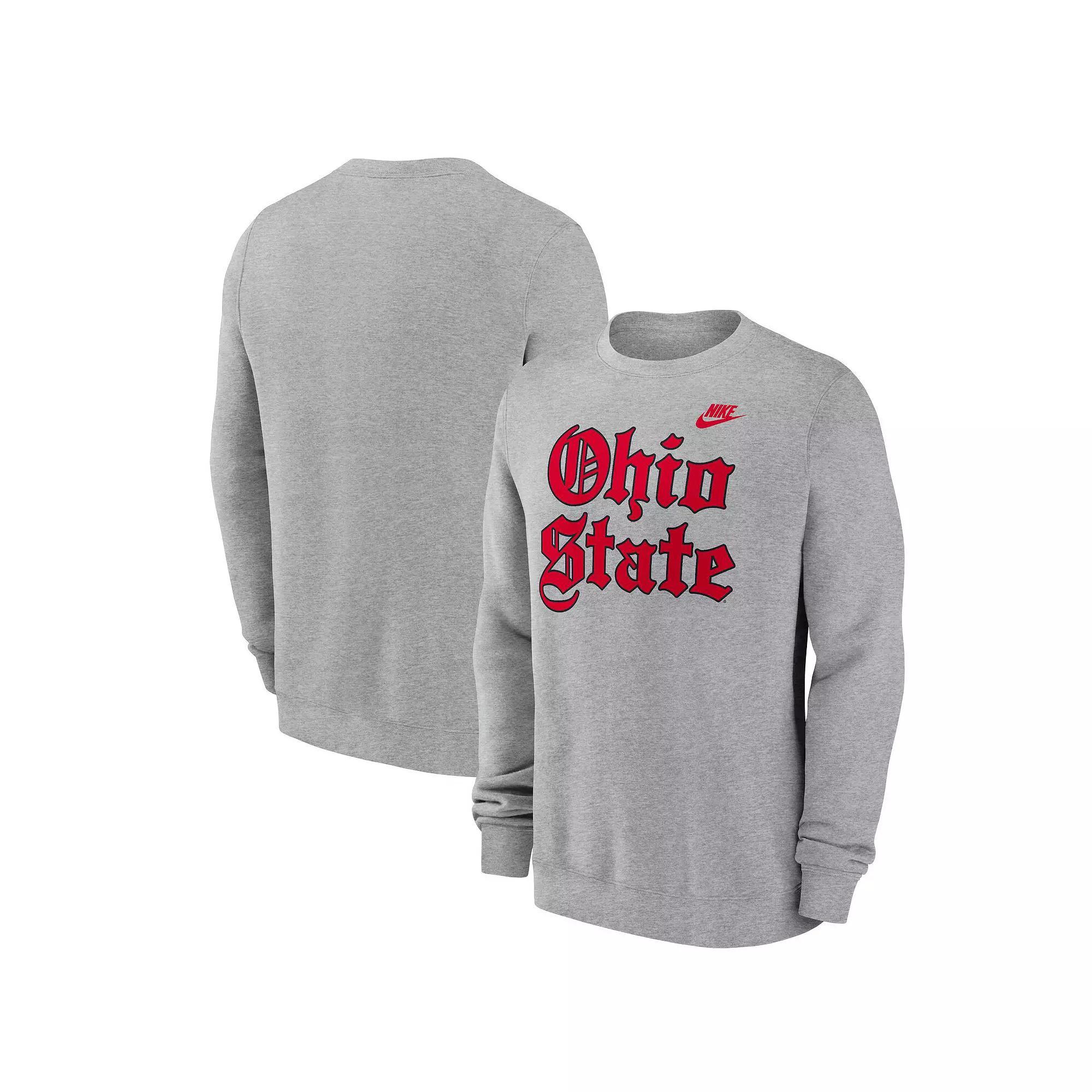 Men's Nike Heather Gray Ohio State Buckeyes Old English Fleece Sweatshirt, Size: Large, Grey Product Image