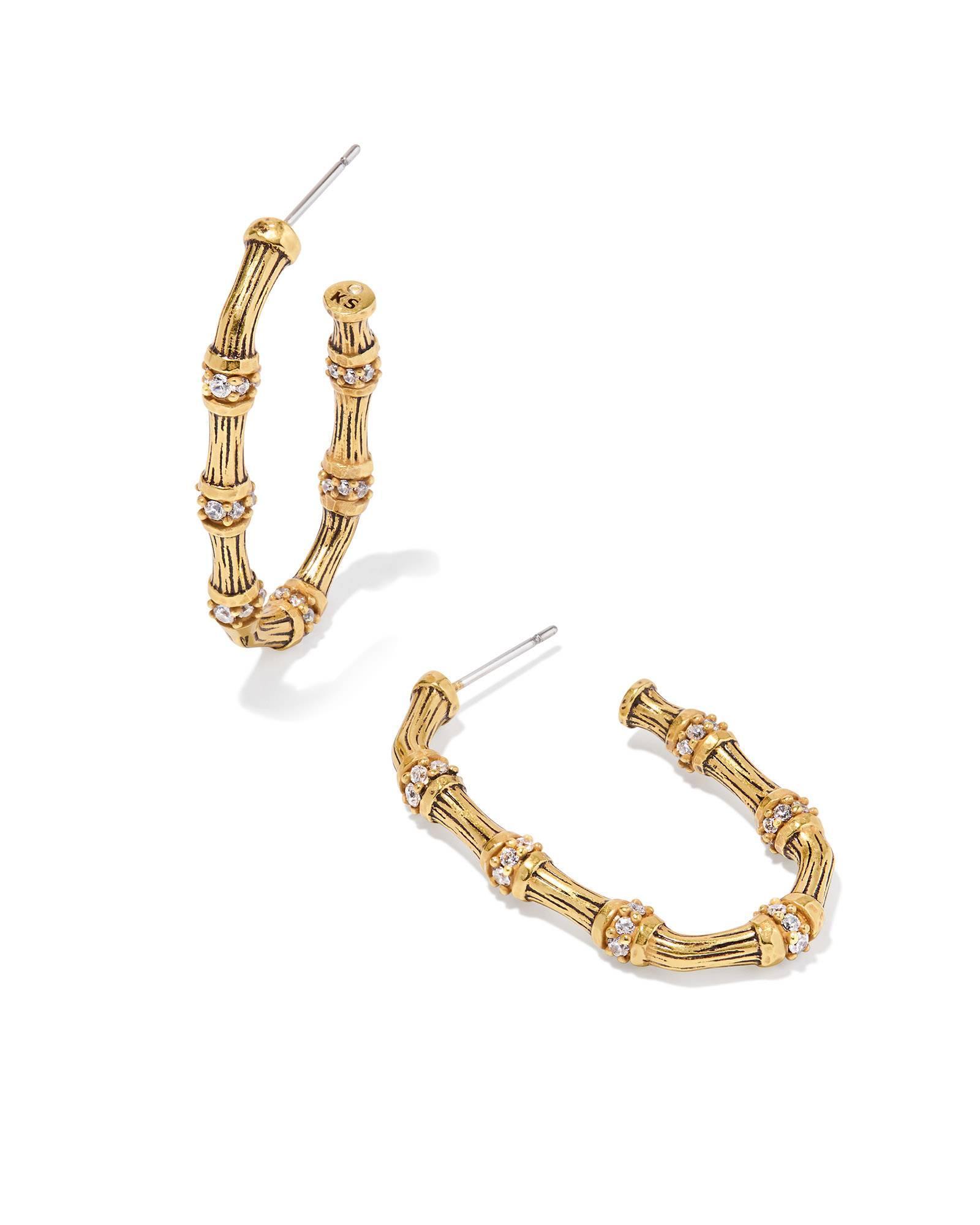 Maura Vintage Silver Bamboo Hoop Earrings in White CZ Product Image