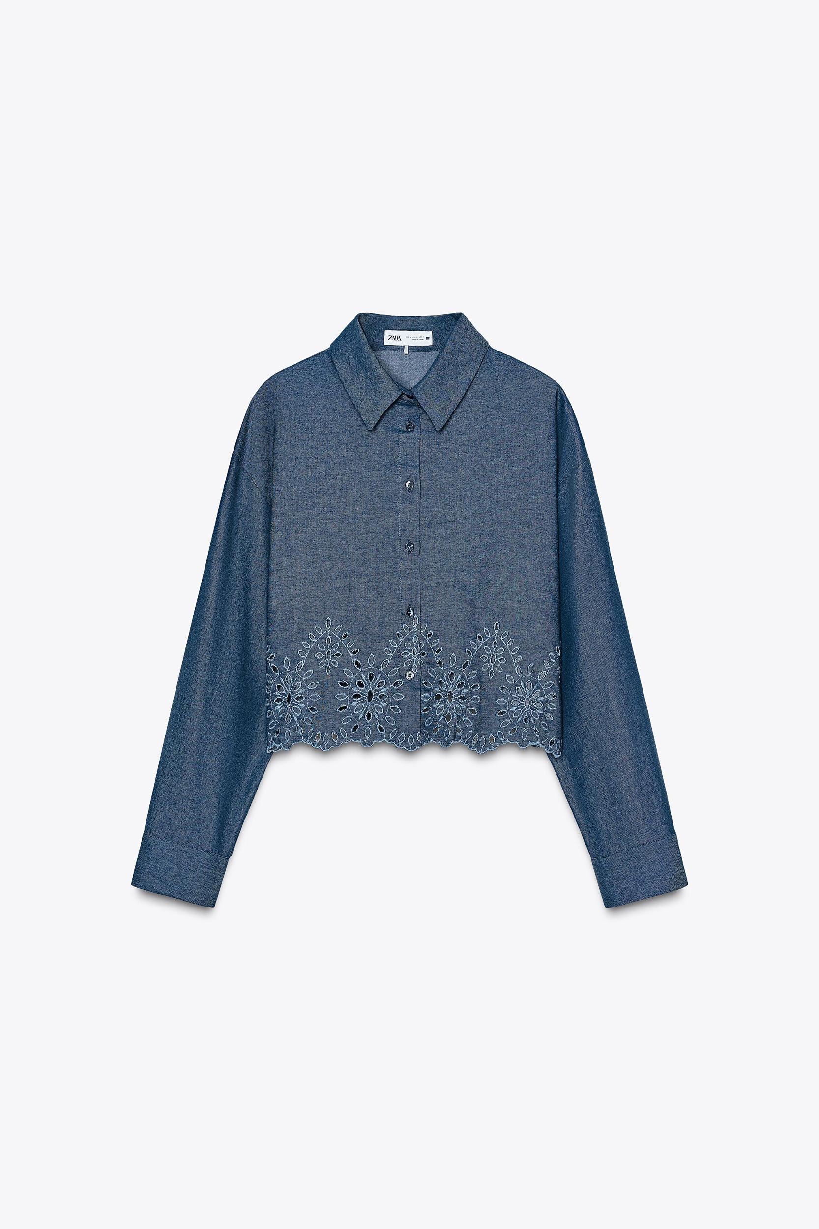 EMBROIDERED EYELET CROPPED SHIRT Product Image