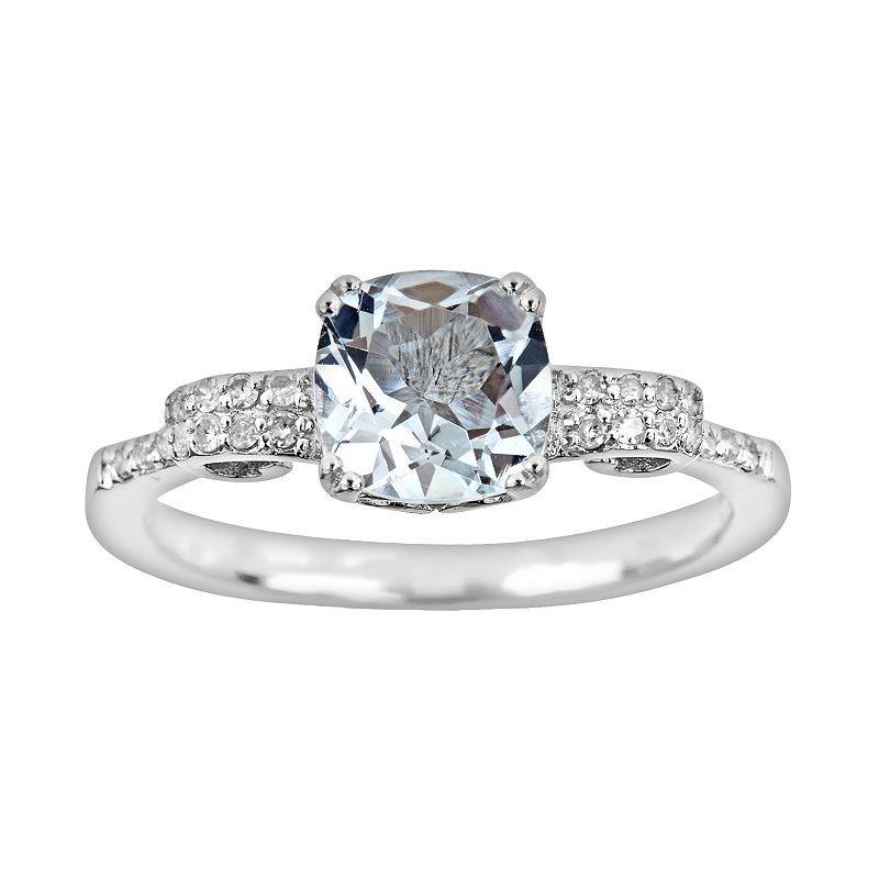 Celebration Gems Sterling Silver .11-ct. T.W. Diamond and Aquamarine Ring, Women's, Size: 5, Blue Product Image