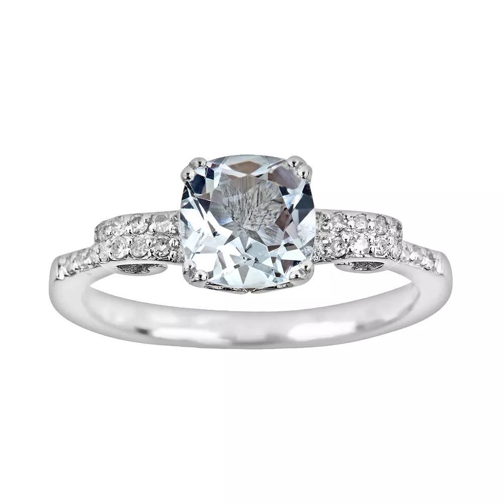 Celebration Gems Sterling Silver .11-ct. T.W. Diamond and Aquamarine Ring, Women's, Size: 5, Blue Product Image