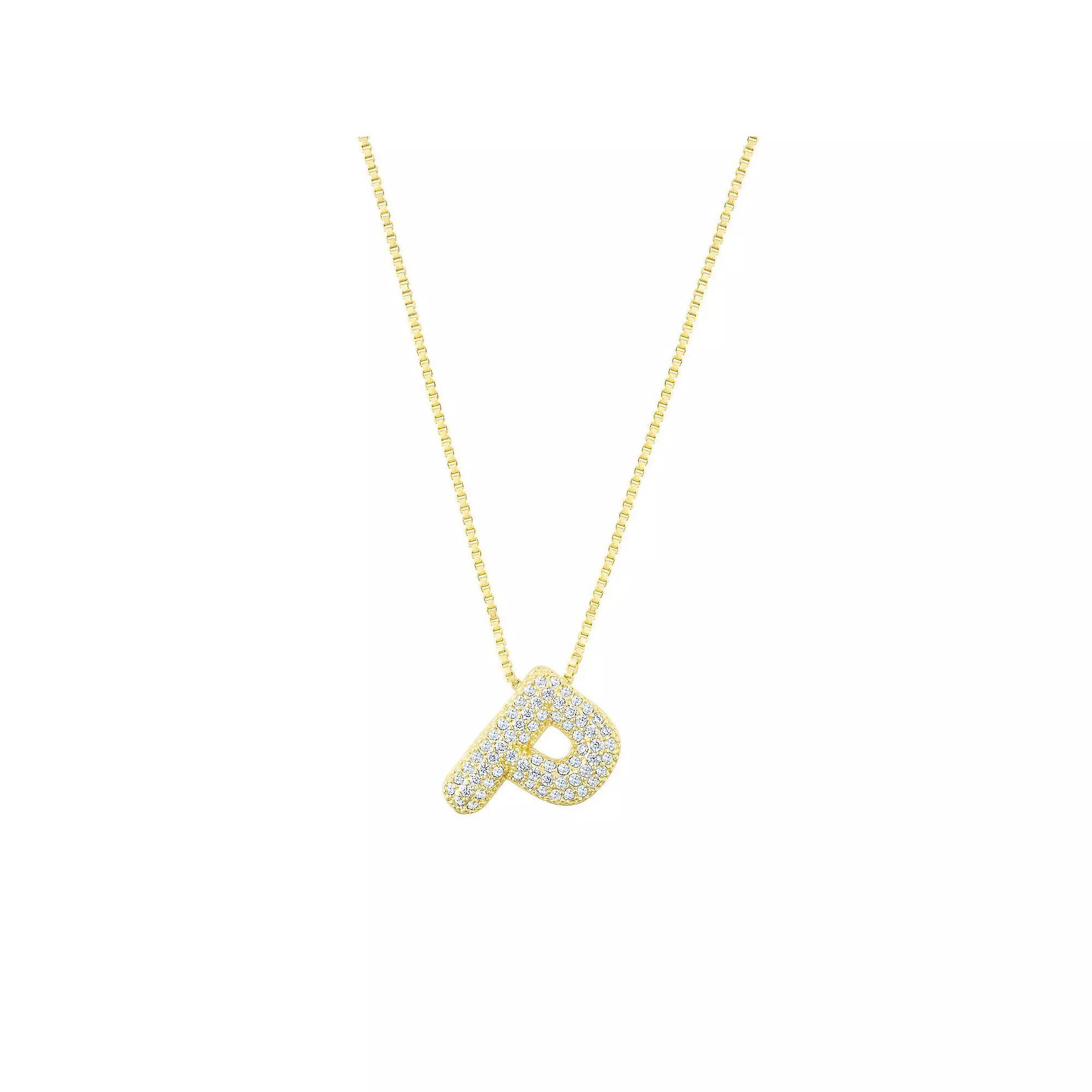 Adornia 14k Gold Plated Pave Bubble Letter Necklace, Womens Product Image