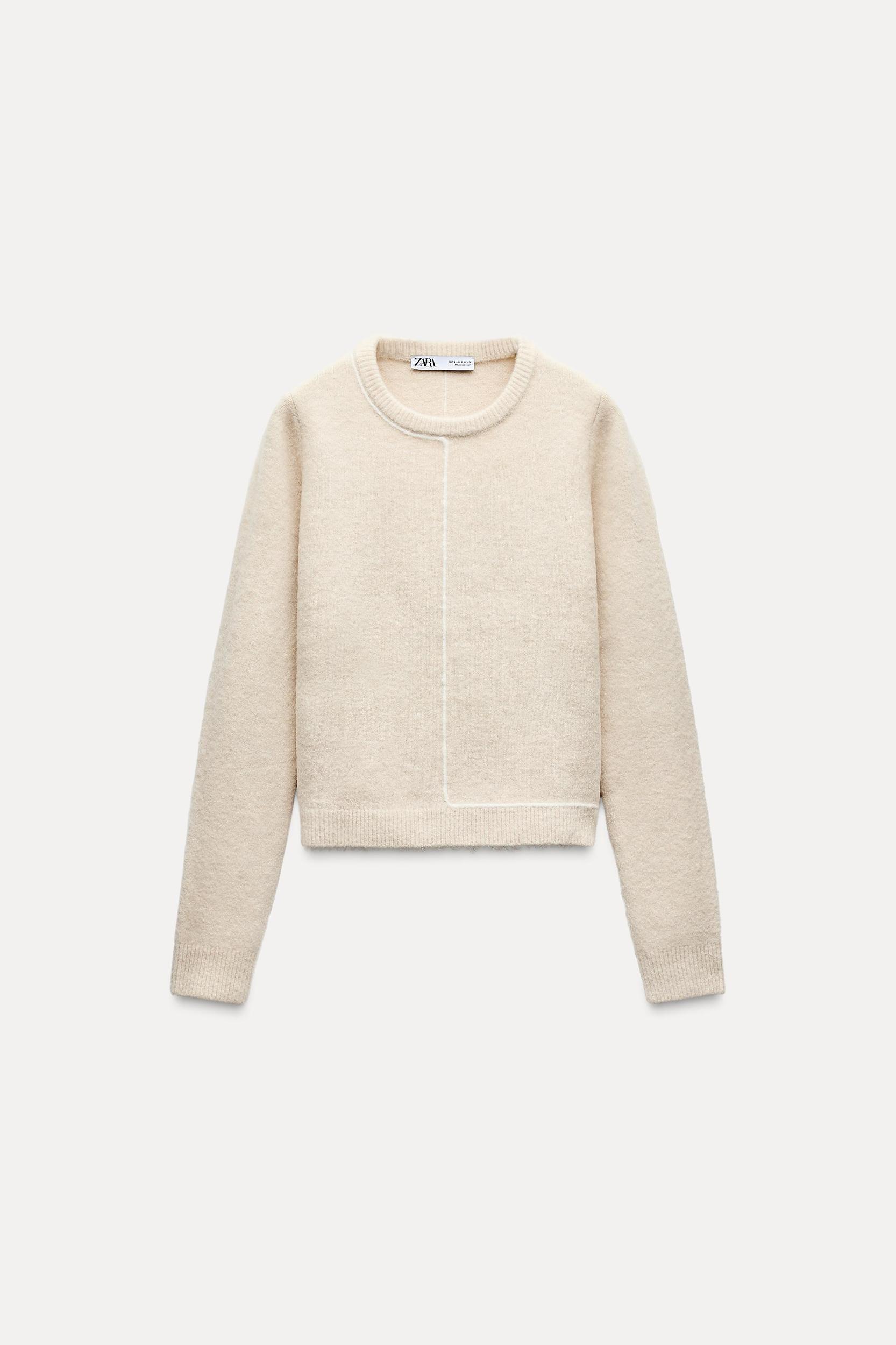 KNIT SWEATER WITH CONTRASTING PIPING Product Image