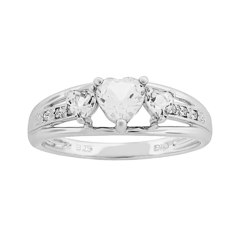 Gemminded Sterling Silver White Topaz and Diamond Accent Heart 3-Stone Ring, Women's, Size: 6 Product Image