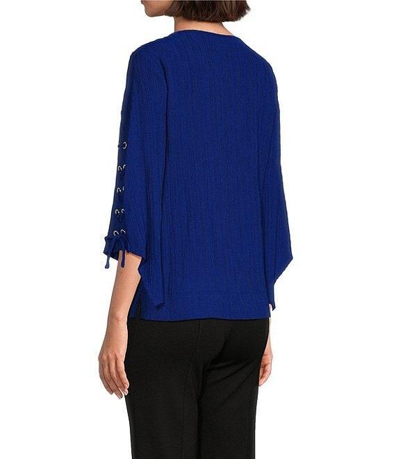 Slim Factor By Investments Josie Crew Neck 3/4 Sleeve Grommet Textured Top Product Image