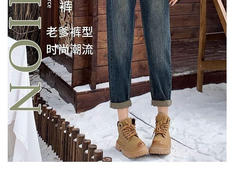 High Rise Washed Cropped Tapered Jeans Product Image