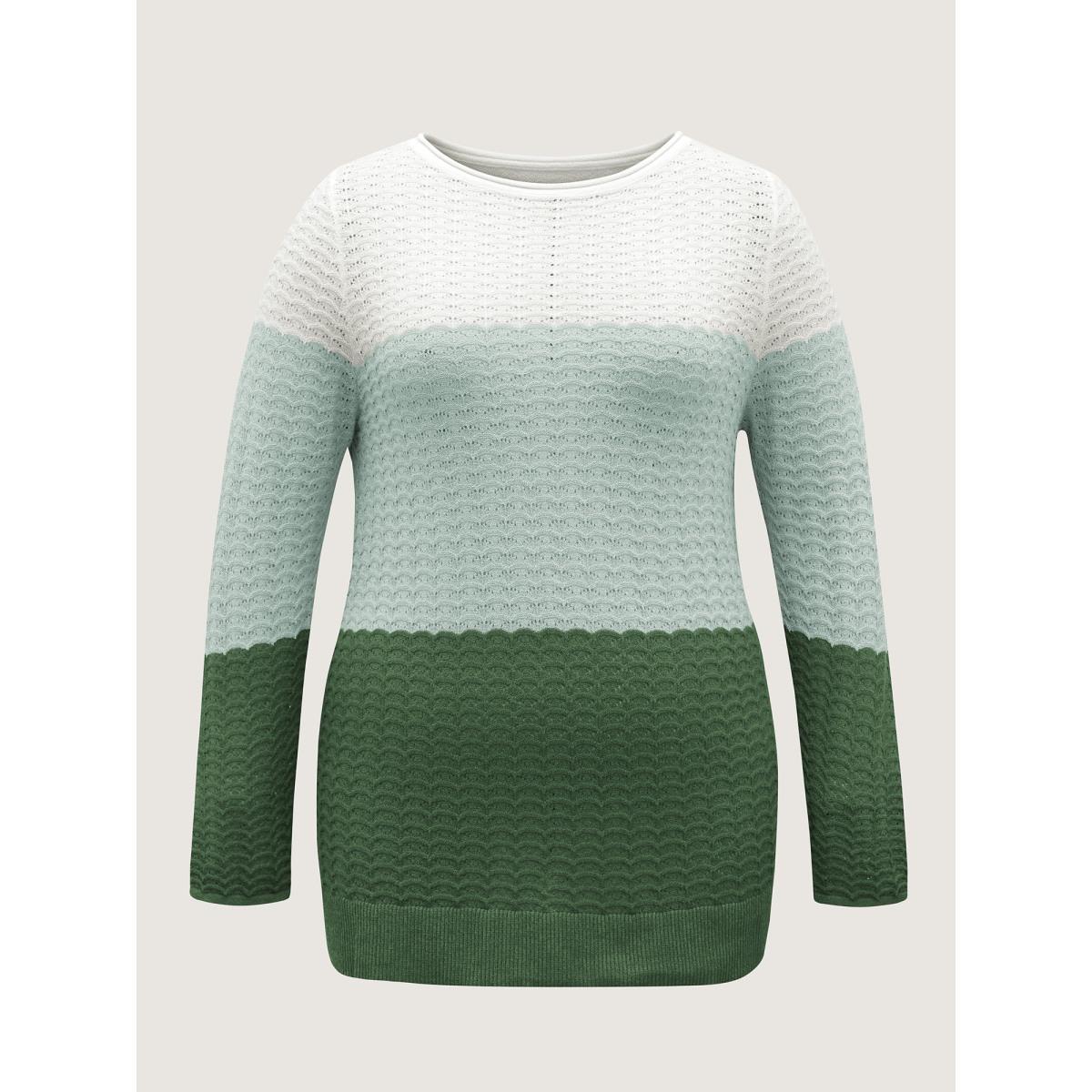 Plus Size Color Contrast Boat Neck Lightweight Pullover Moss Women Casual Loose Long Sleeve Boat Neck Everyday Pullovers BloomChic 12/L Product Image