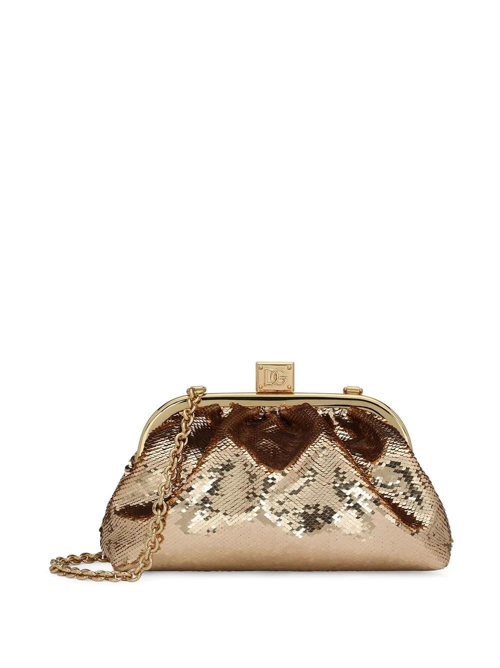 DOLCE & GABBANA Maria Medium Sequinned Satin Clutch Bag In Gold Product Image