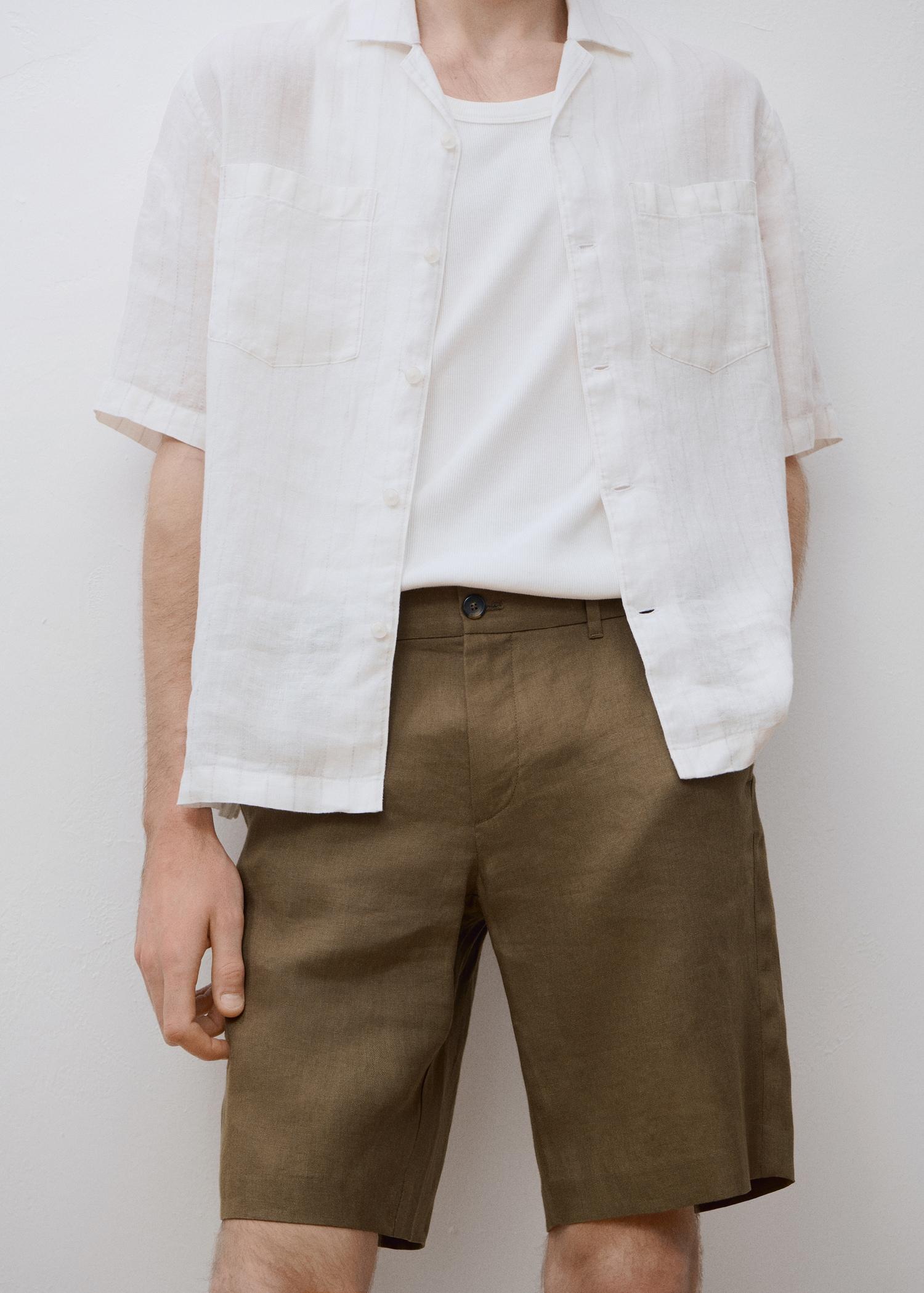 Slim-fit 100% linen bermuda shorts - Men | MANGO USA Product Image