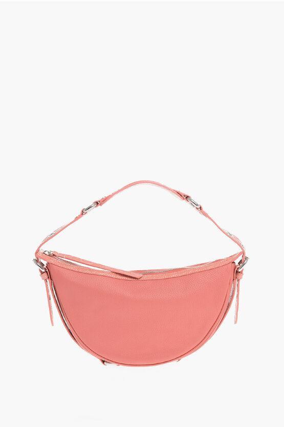 BY FAR Textured Leather Gib Shoulder Bag With Crocodile Effect And In Pink Product Image