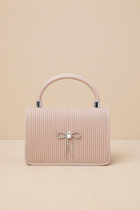 Glam Impression Beige Rhinestone Bow Handbag Product Image