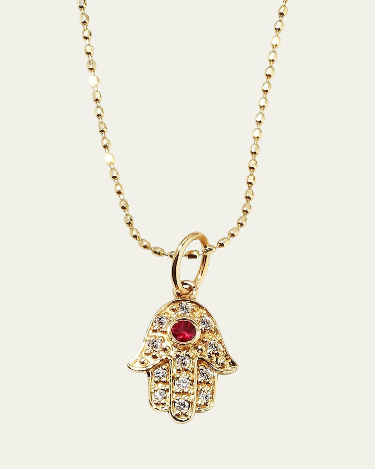 14k Gold Diamond Hamsa Pendant Necklace Product Image