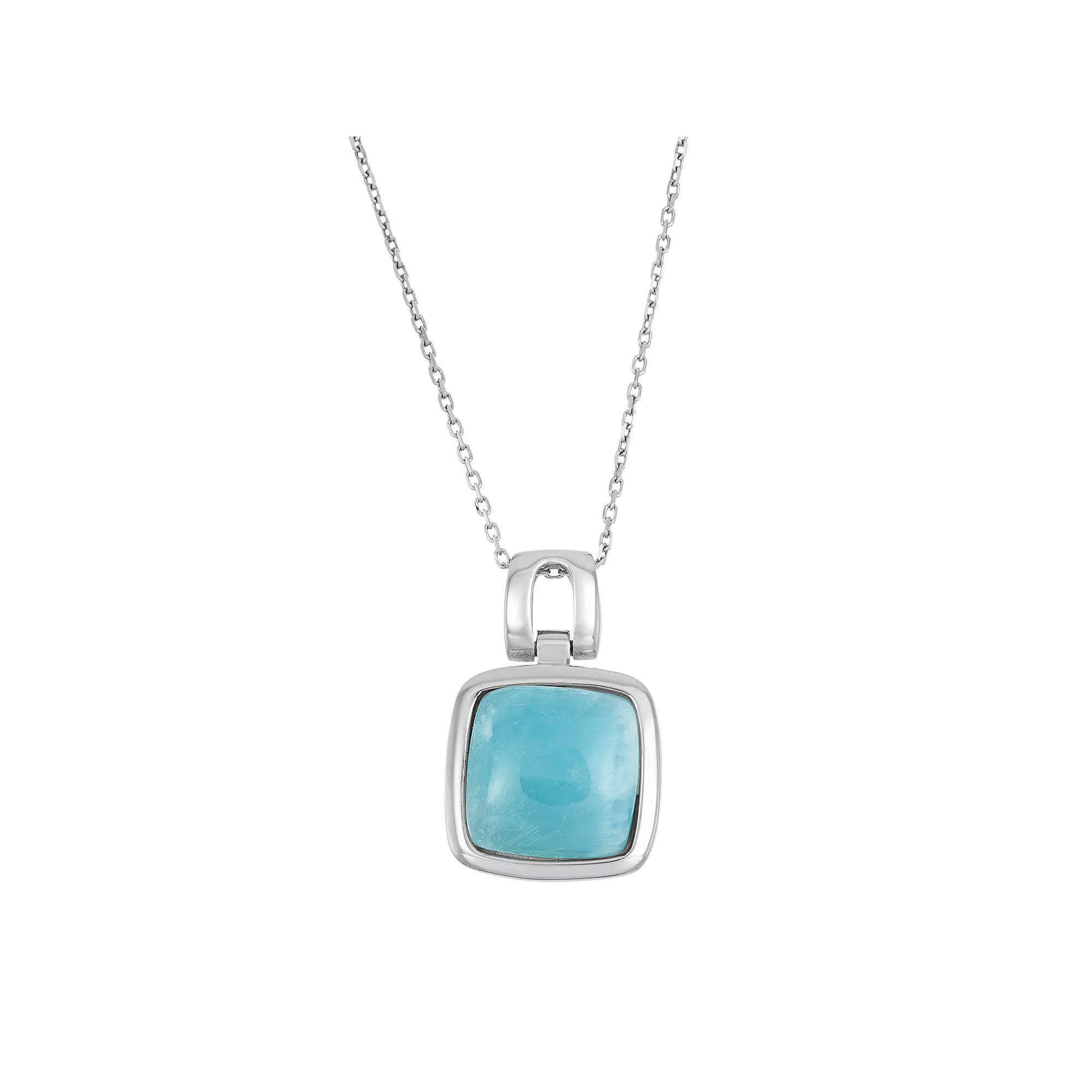 Larimar Sterling Silver Square Halo Pendant Necklace, Women's, Size: 18", Blue Product Image