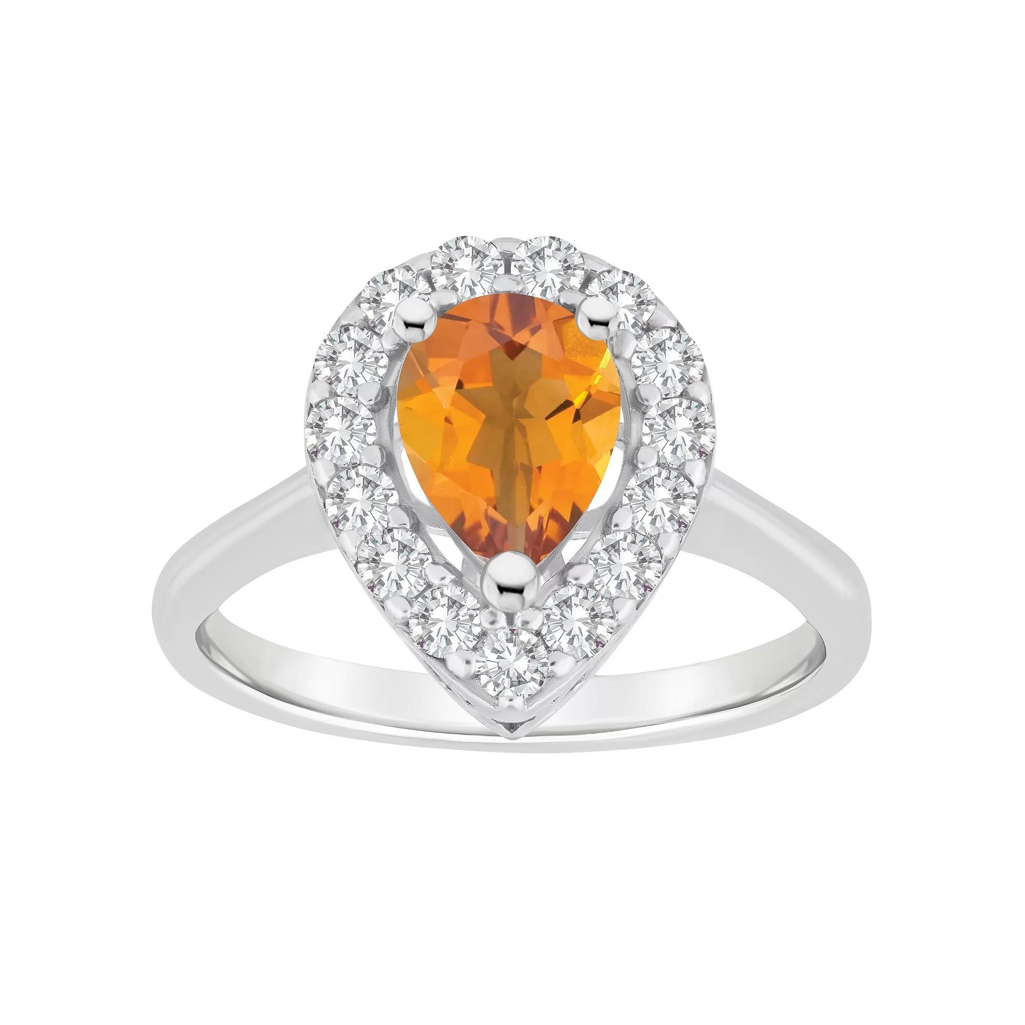 Celebration Gems Sterling Silver Pear Shape Gemstone Halo Ring, Womens Citrine Product Image