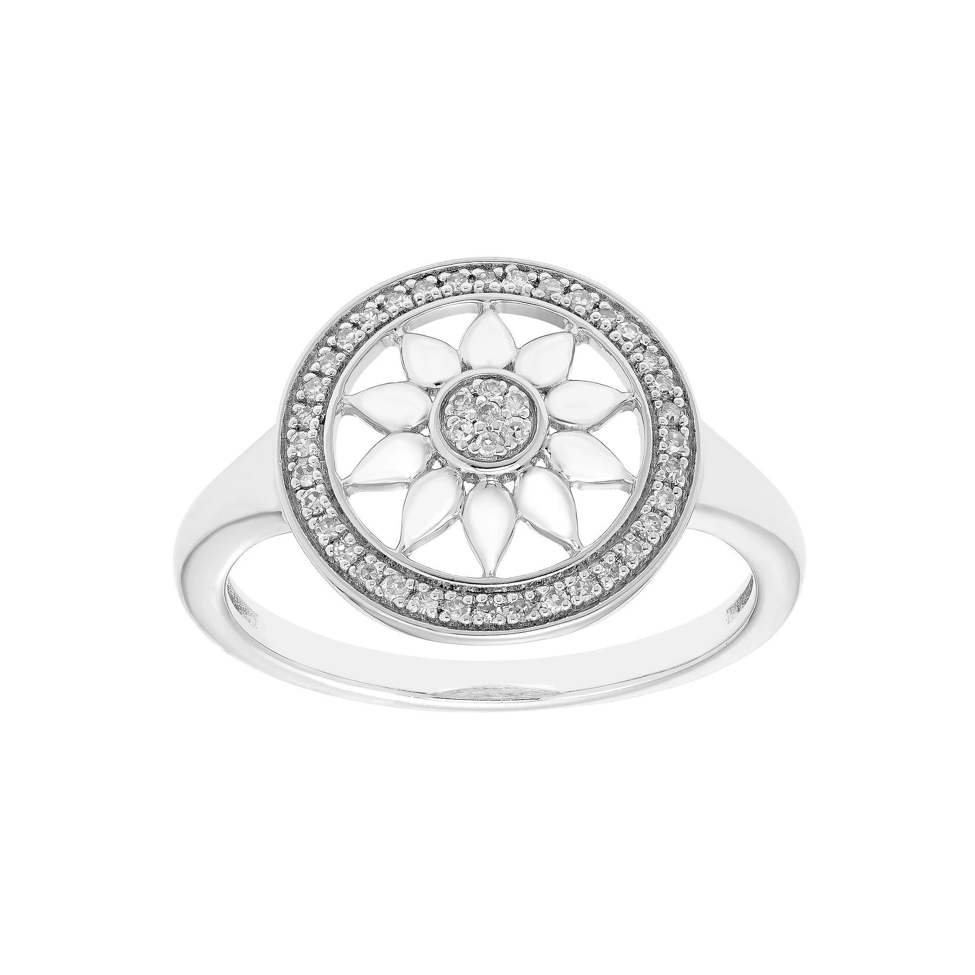 Sterling Silver 1/8 Carat T.W. Diamond Open Cut Sunflower Halo Ring, Women's Product Image