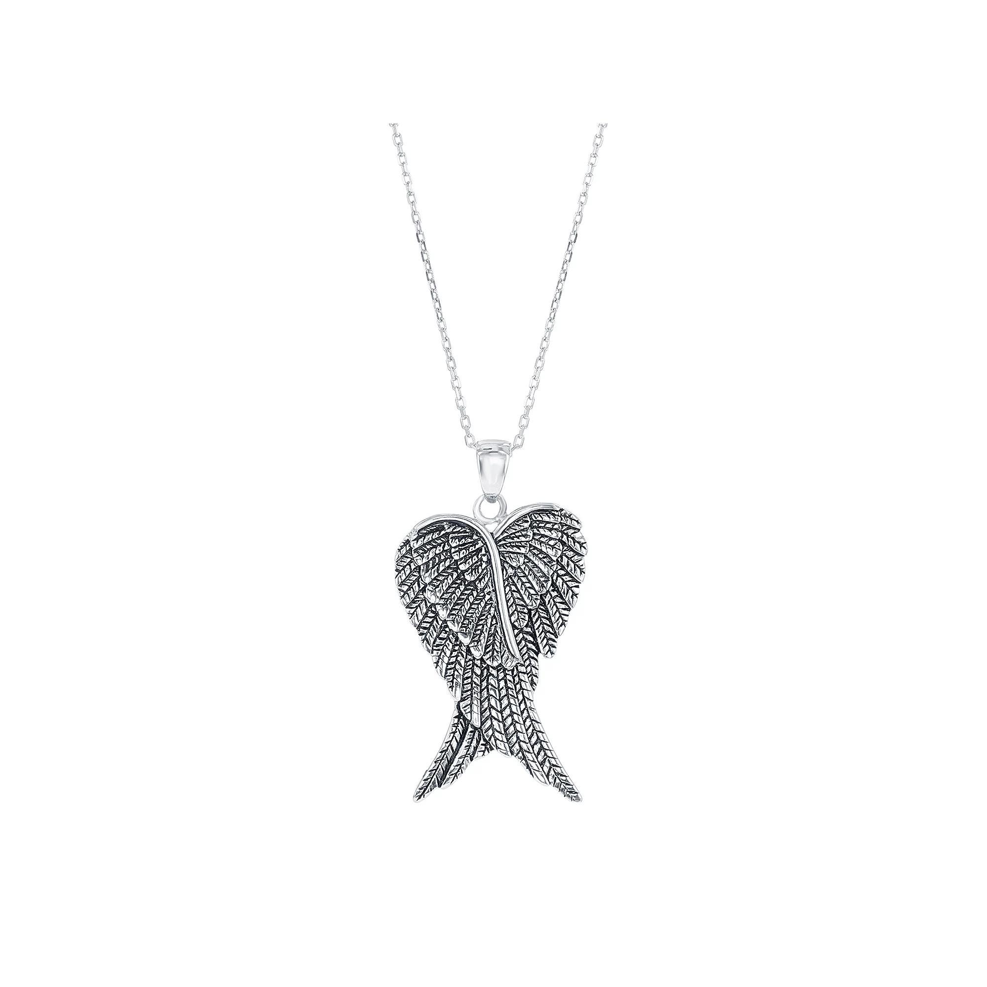 Sterling Silver Angel Wings Pendant Necklace, Women's, Size: 18", Silvertone Product Image