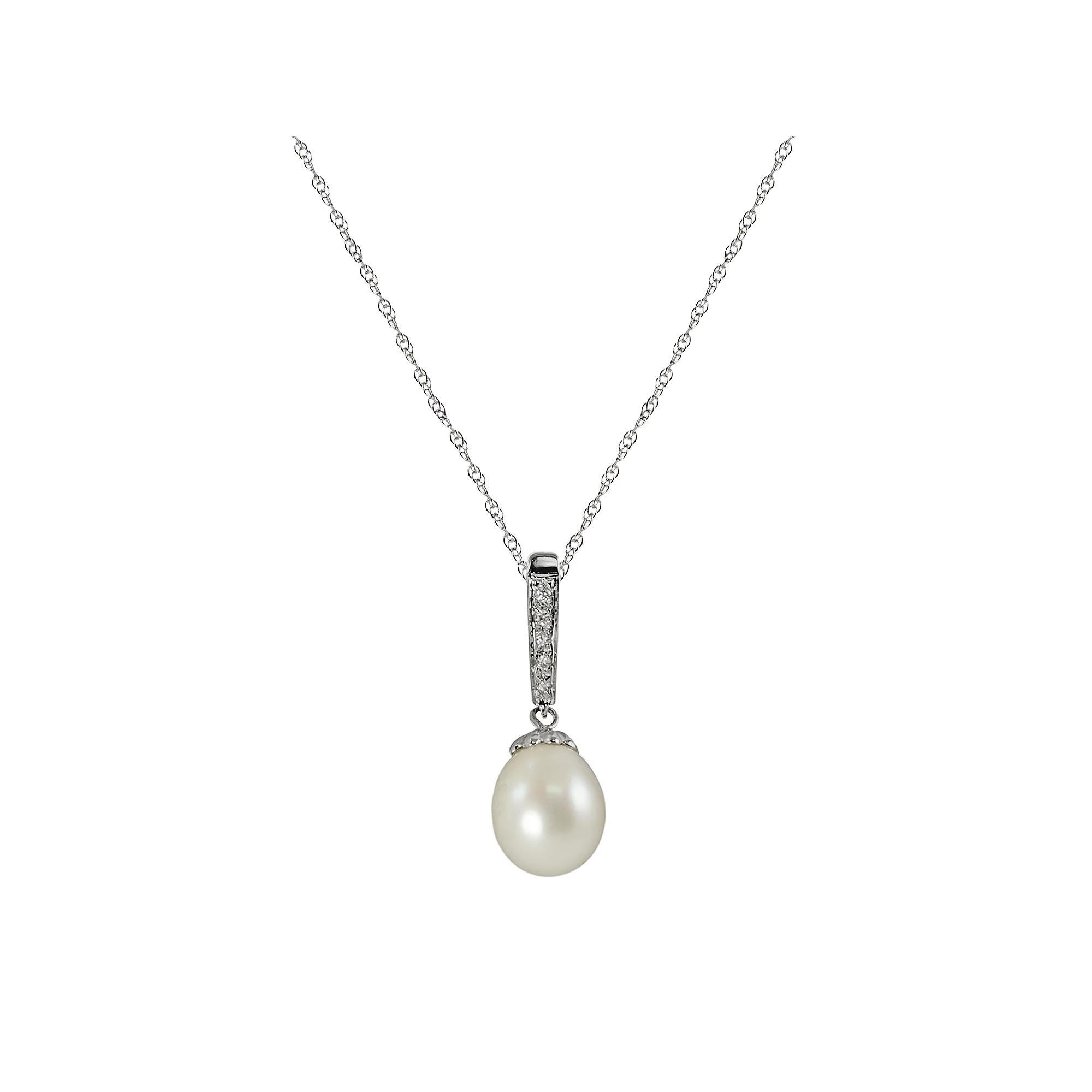 14k White Gold Freshwater Cultured Pearl and Diamond Accent Pendant, Womens Product Image