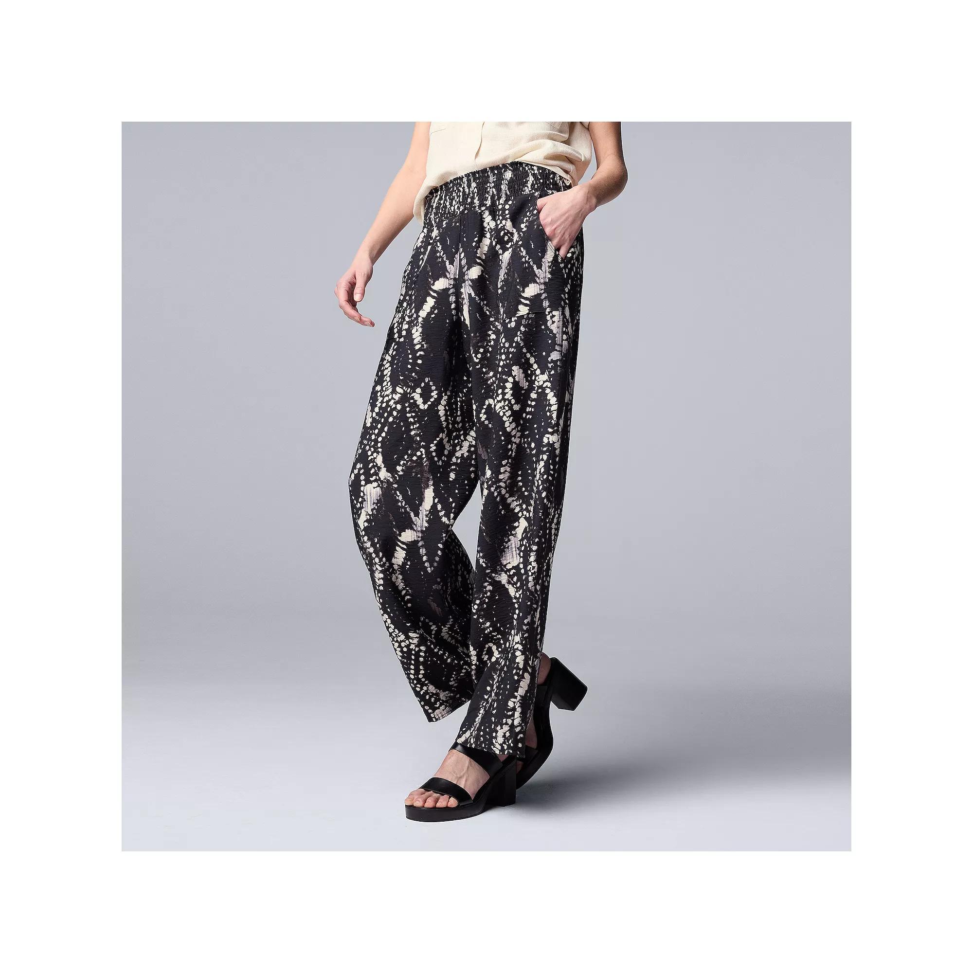 Petite Simply Vera Vera Wang Wide Leg Travel Pants, Women's, Size: Medium Petite, Black Diamond Dye Product Image