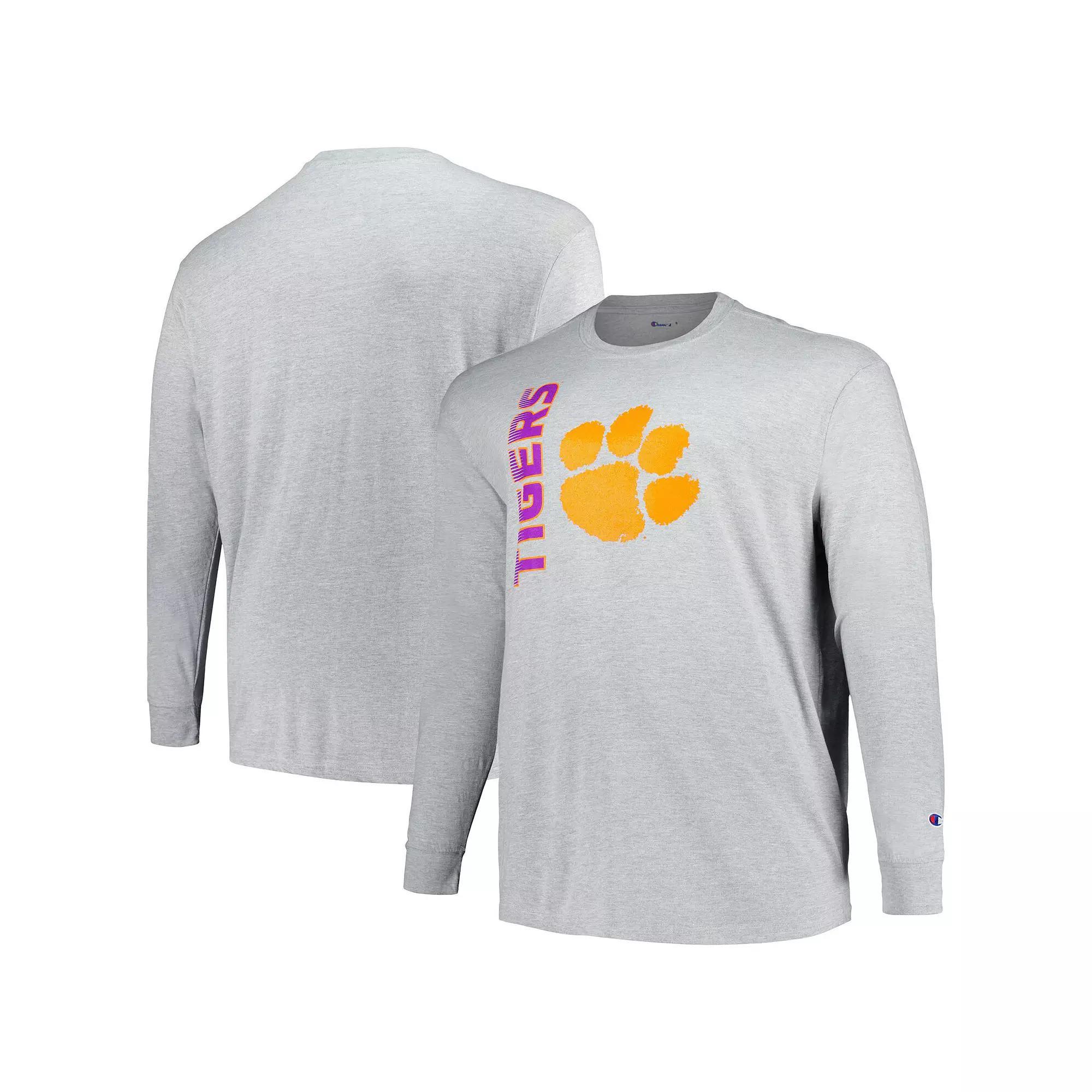 Men's Champion Heather Gray Clemson Tigers Big & Tall Mascot Long Sleeve T-Shirt, Size: 3XLT, Grey Product Image