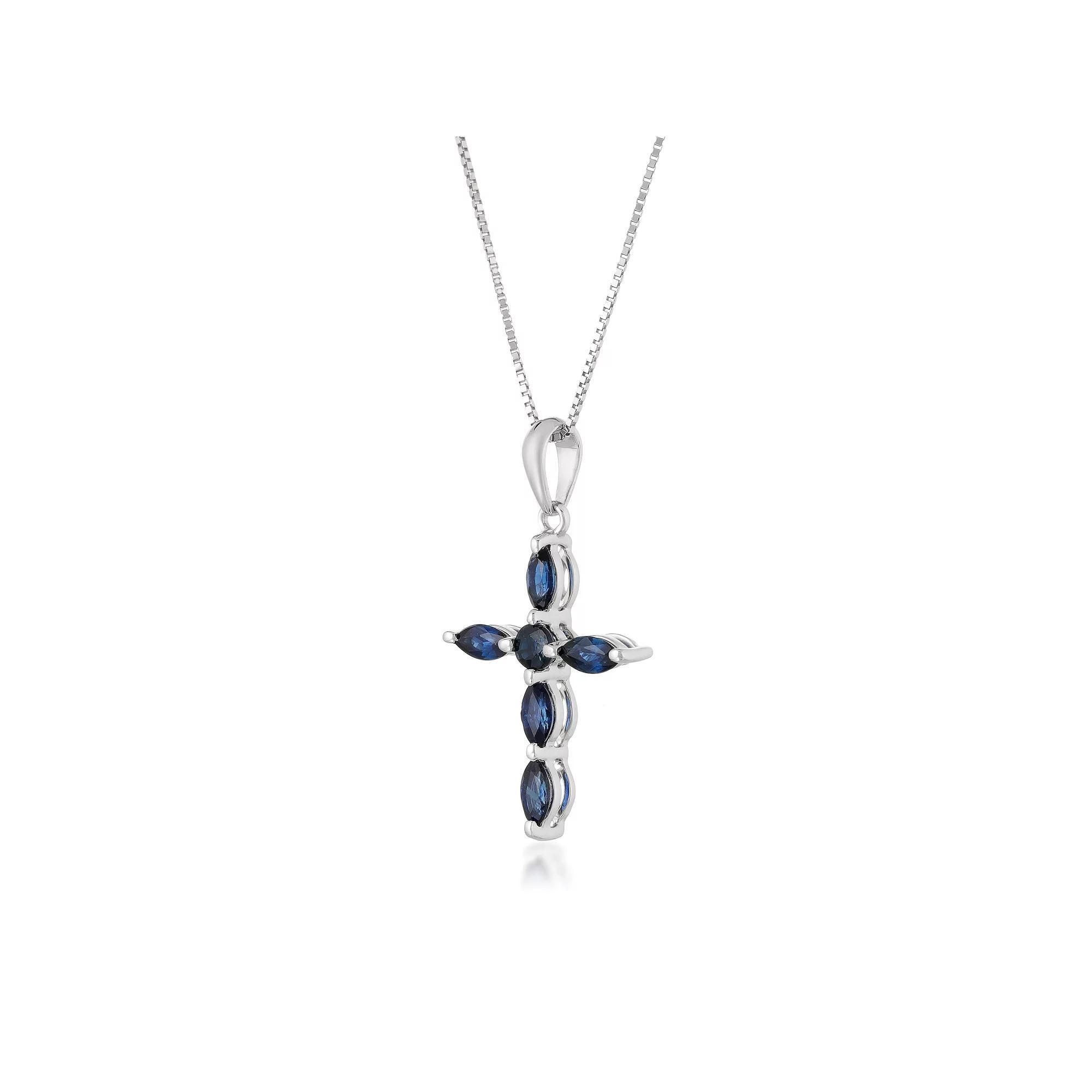 Gemminded 10k White Gold Sapphire Cross Pendant Necklace, Women's, Size: 18" Product Image