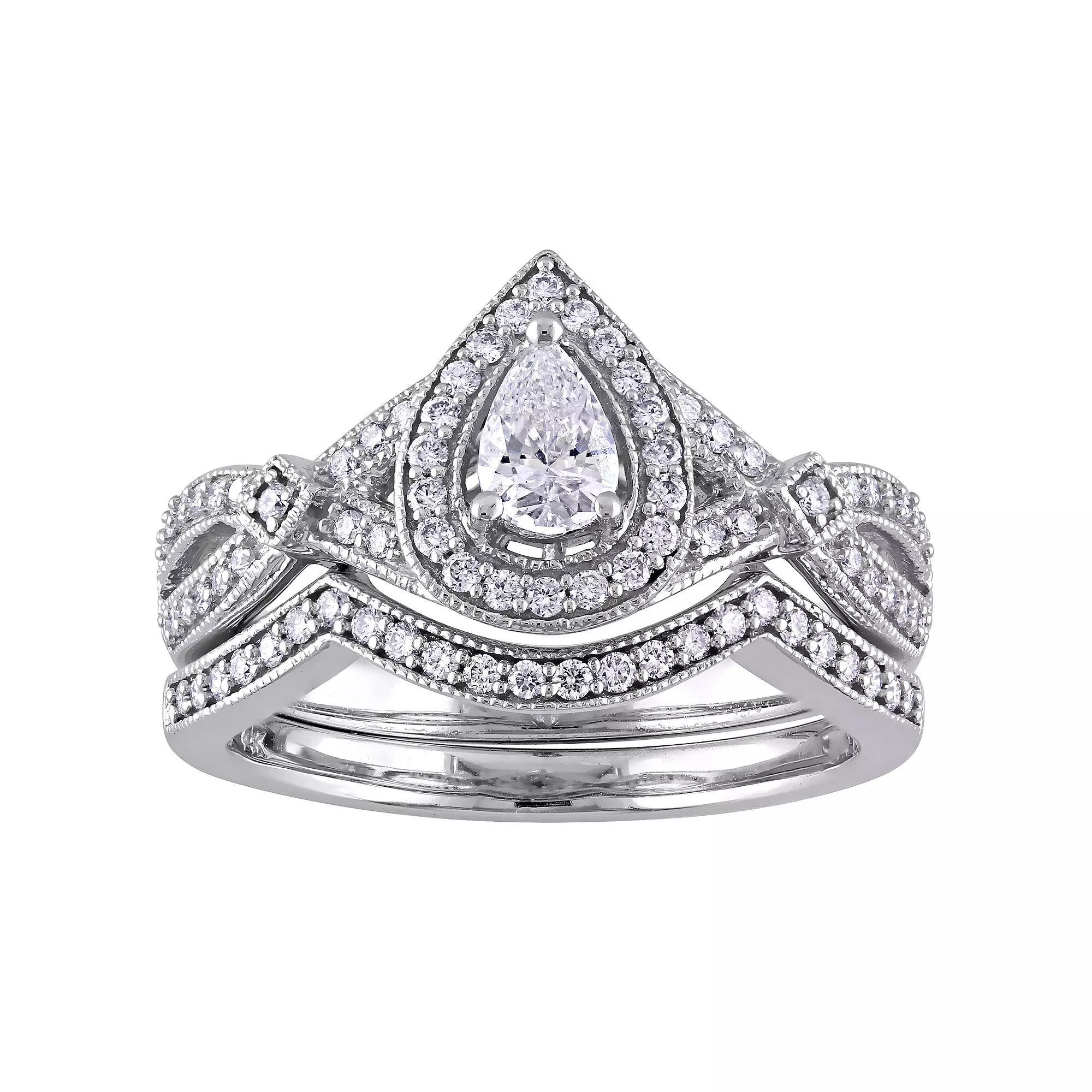 Stella Grace 14k White Gold 5/8 Carat T.W. Diamond Vintage Split Shank Bridal Rings Set, Women's, Size: 6.50, 14k Whgold Product Image