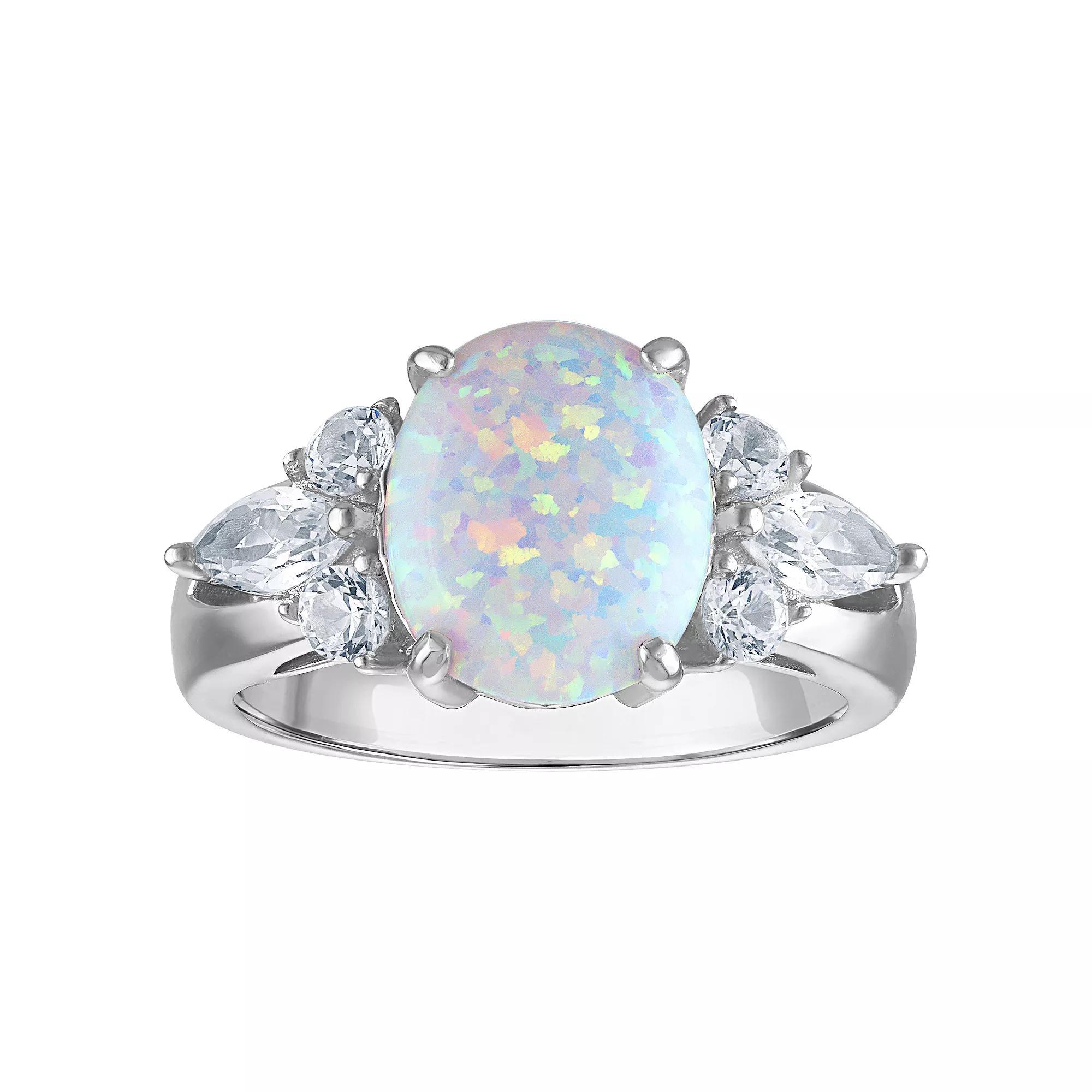Sterling Silver Lab-Created Opal Ring, Womens Product Image