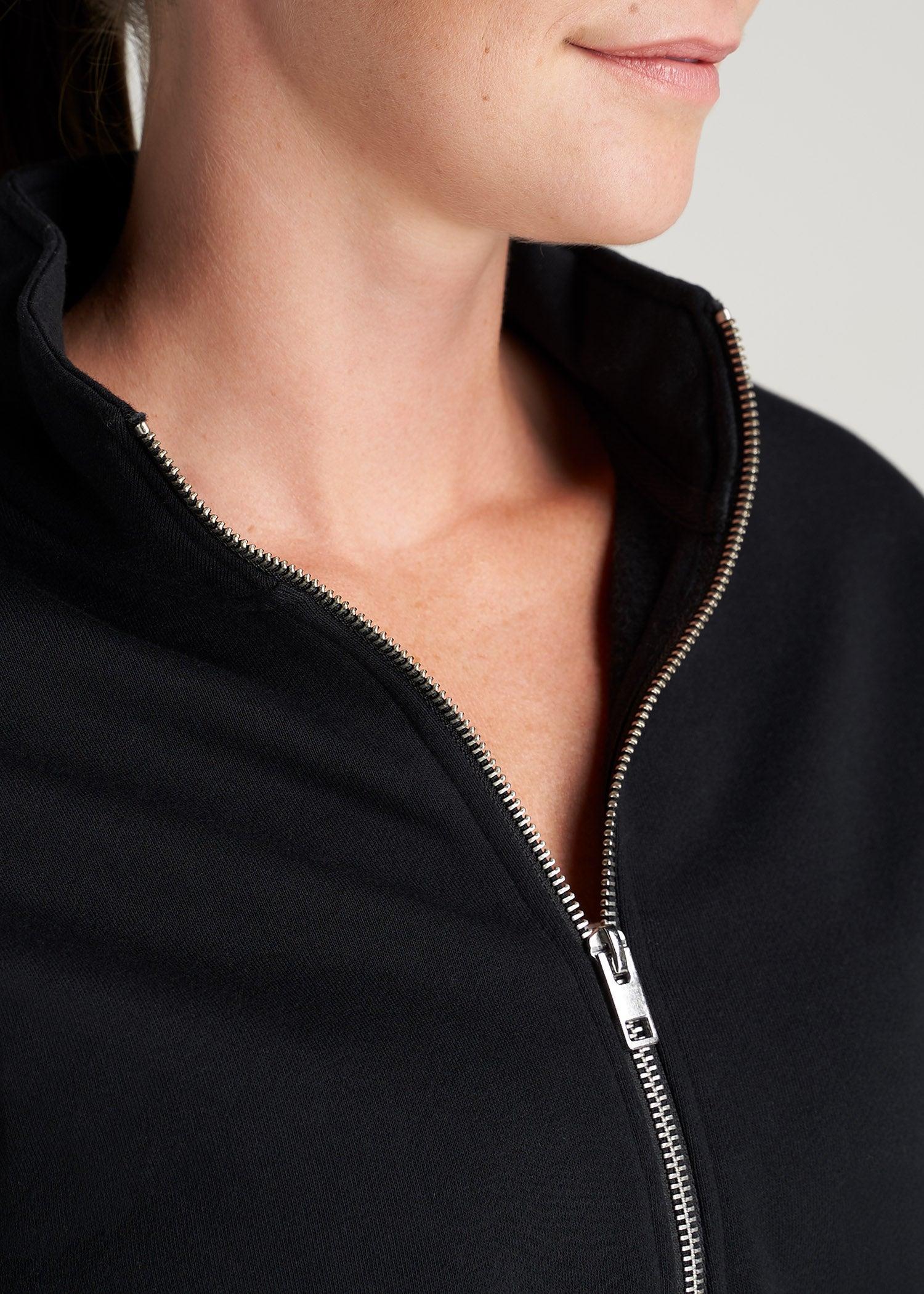 Wearever Fleece Cropped Half-Zip Sweatshirt for Tall Women in Black Product Image