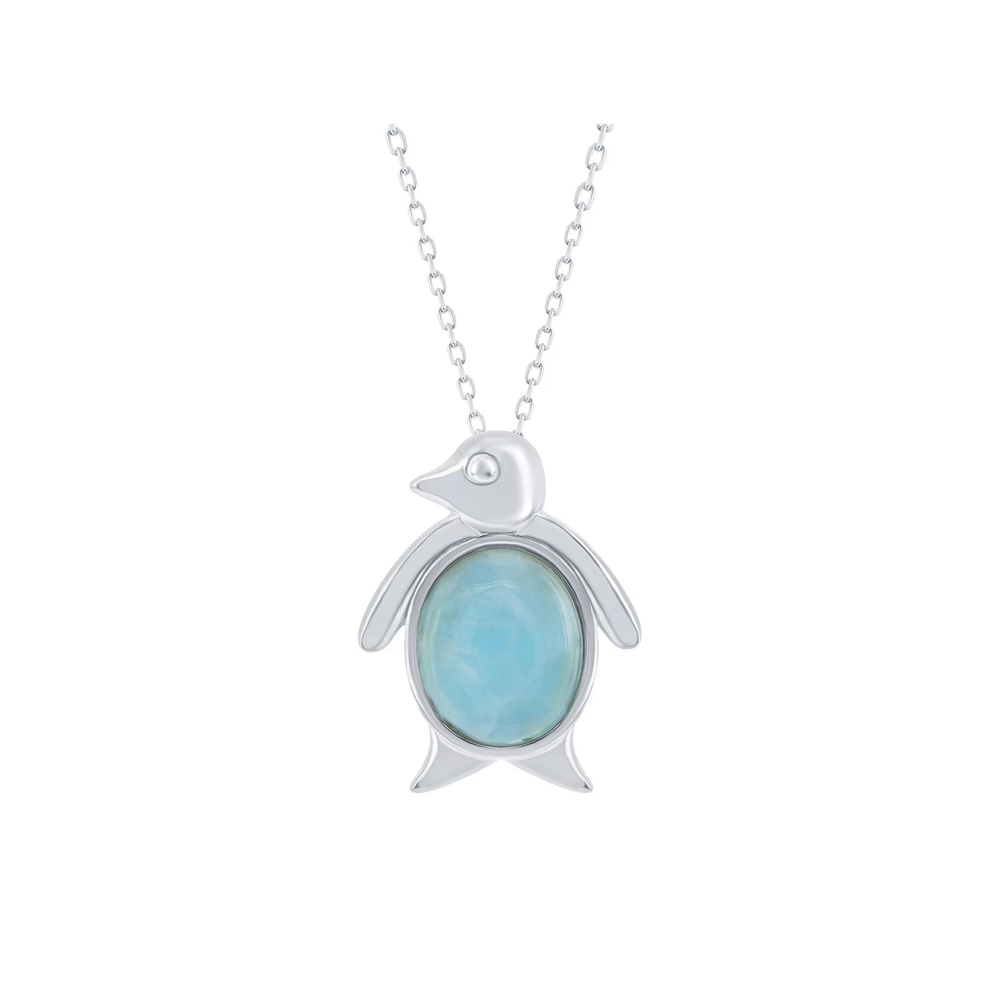 Sterling Silver Larimar Penguin Pendant Necklace, Women's, Size: 18", Silvertone Product Image