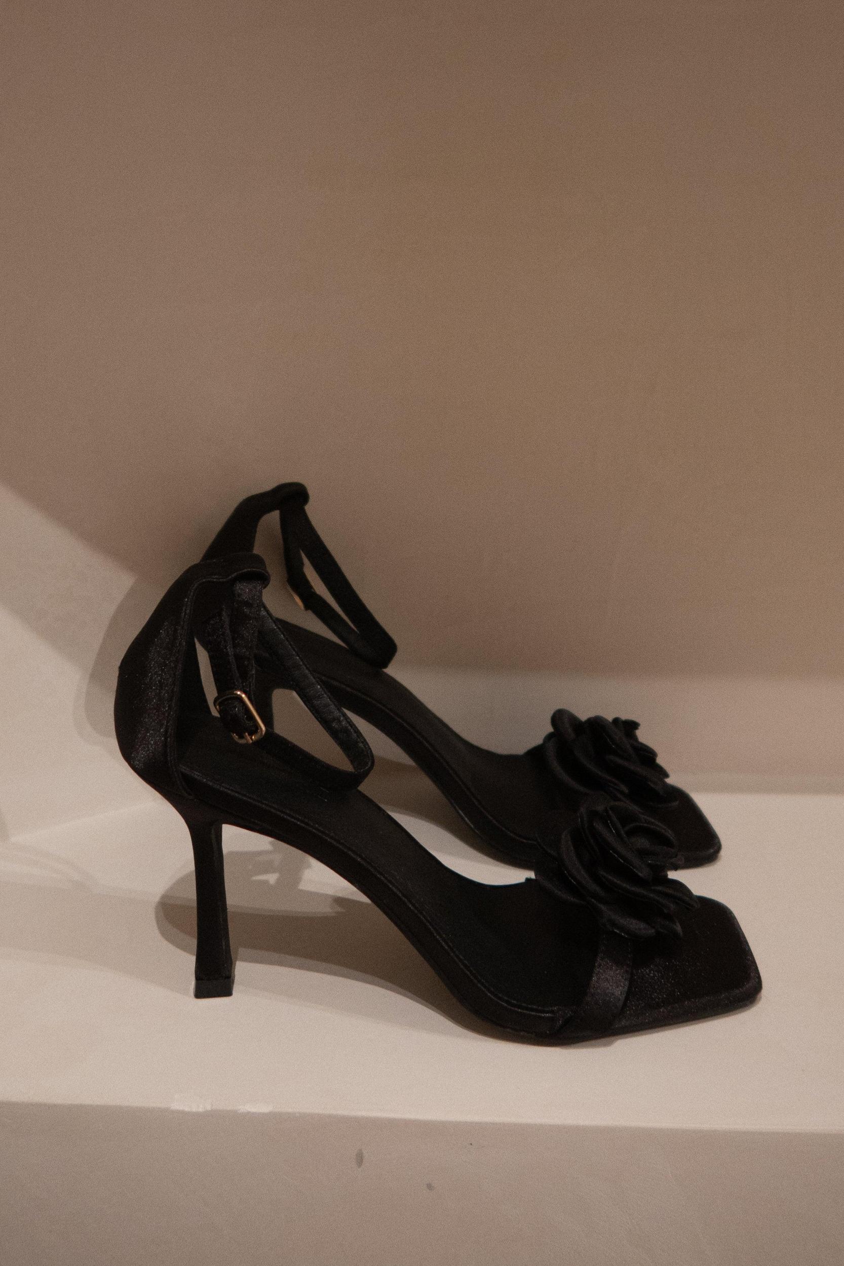 Lara Rose Satin Heel - Black Product Image