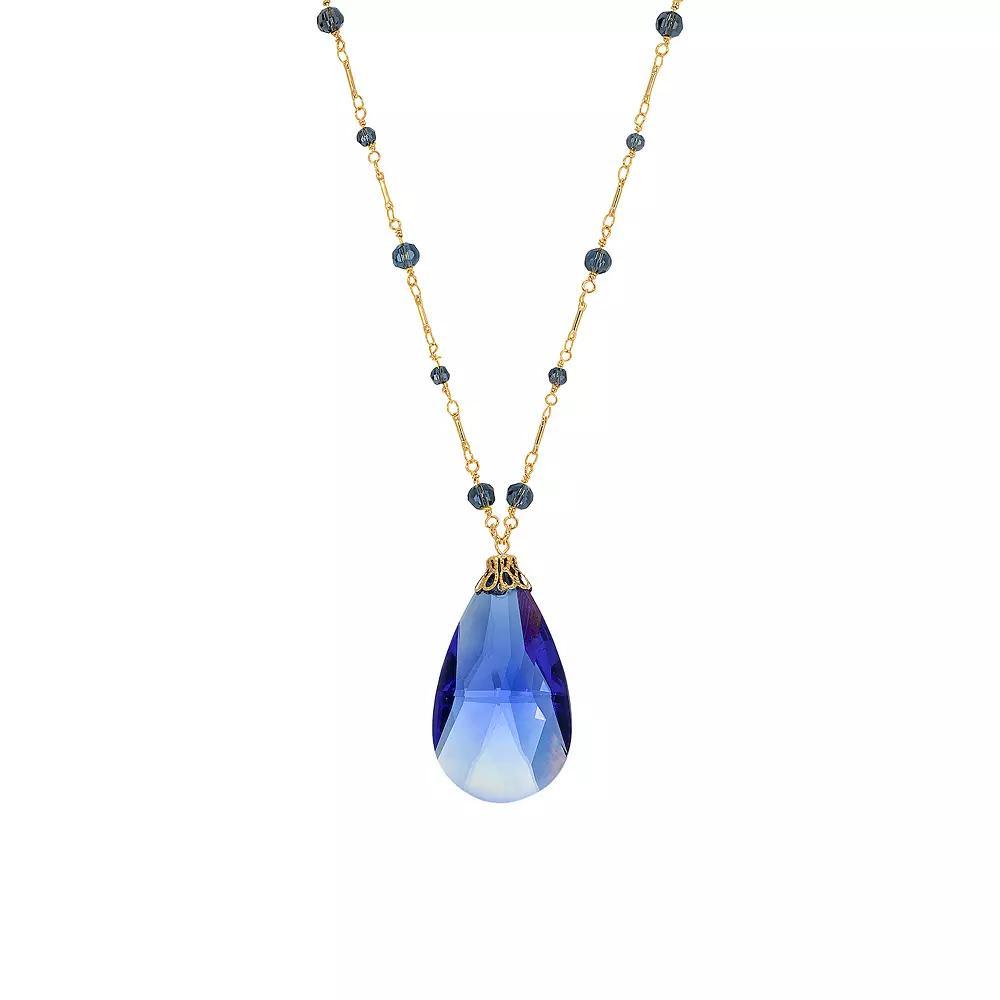 1928 Gold Tone Large Blue Briolette Pendant Necklace, Womens Product Image