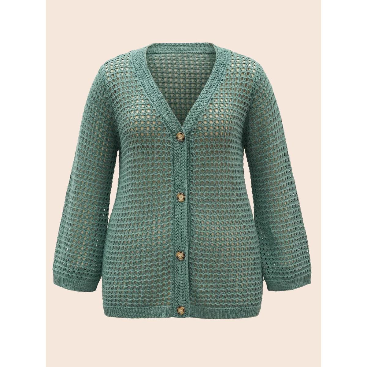 Plus Size Cotton Texture Cut Out Bell Sleeve Cardigan Greenbean Women Casual Loose Long Sleeve Everyday Cardigans BloomChic 30/6X Product Image